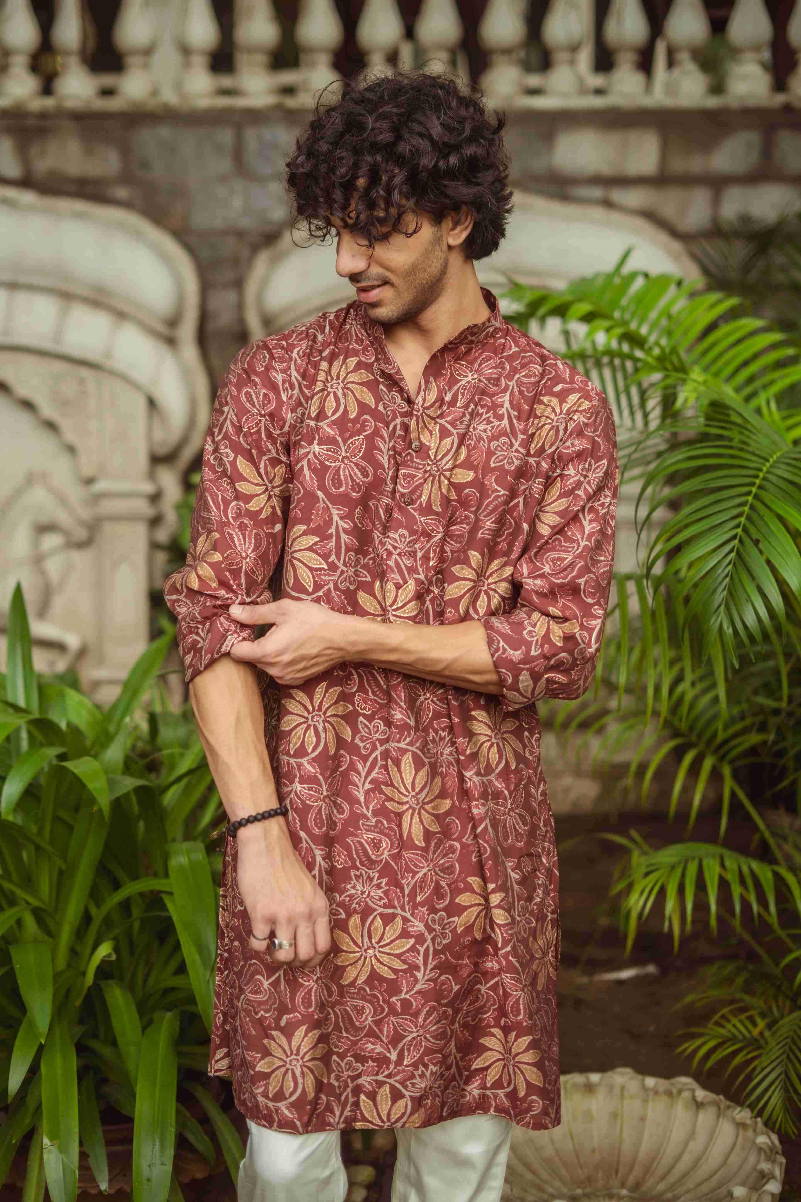 The Golden Blossom Maroon Long Kurta