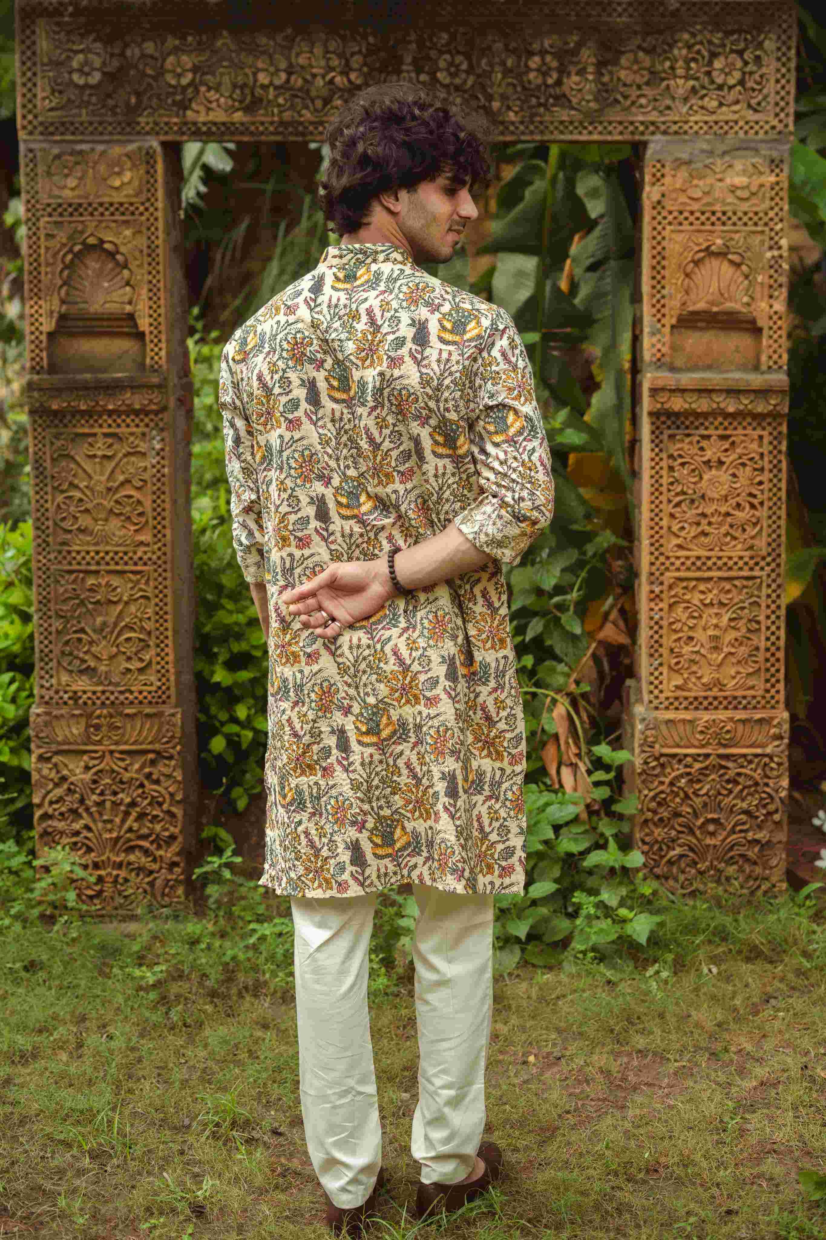 The Beige Artistic Floral Print Long Kurta