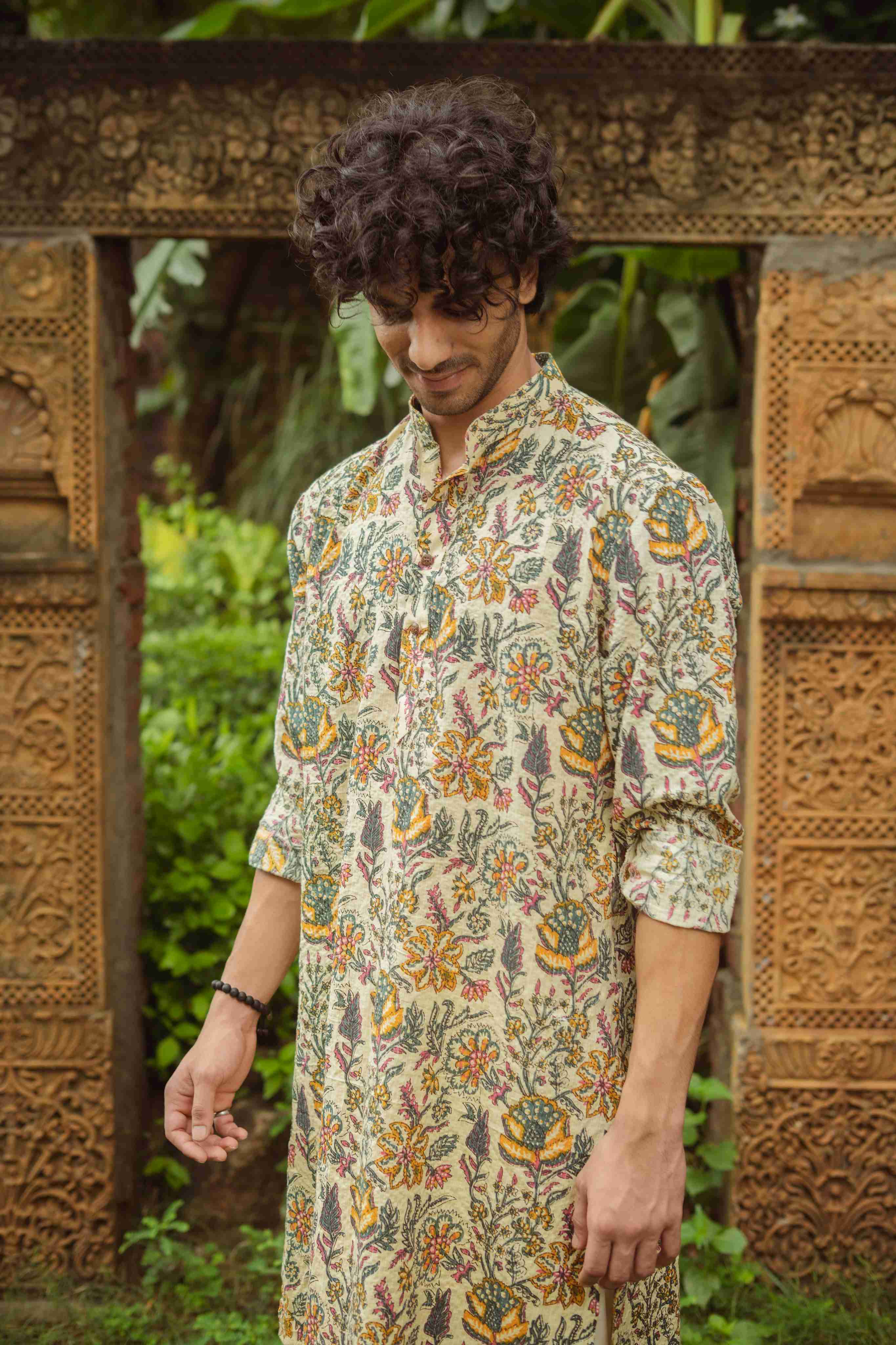 The Beige Artistic Floral Print Long Kurta