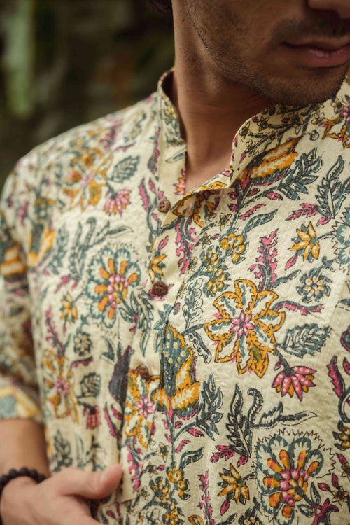 The Beige Artistic Floral Print Long Kurta