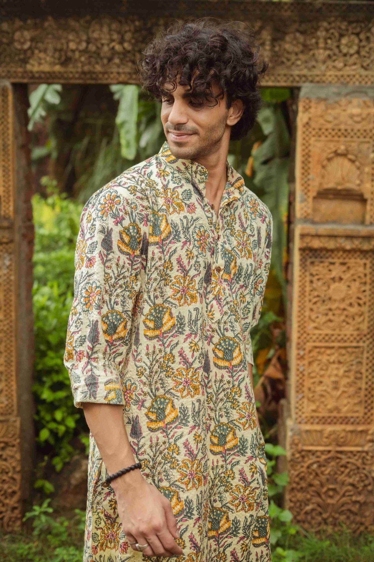 The Beige Artistic Floral Print Long Kurta