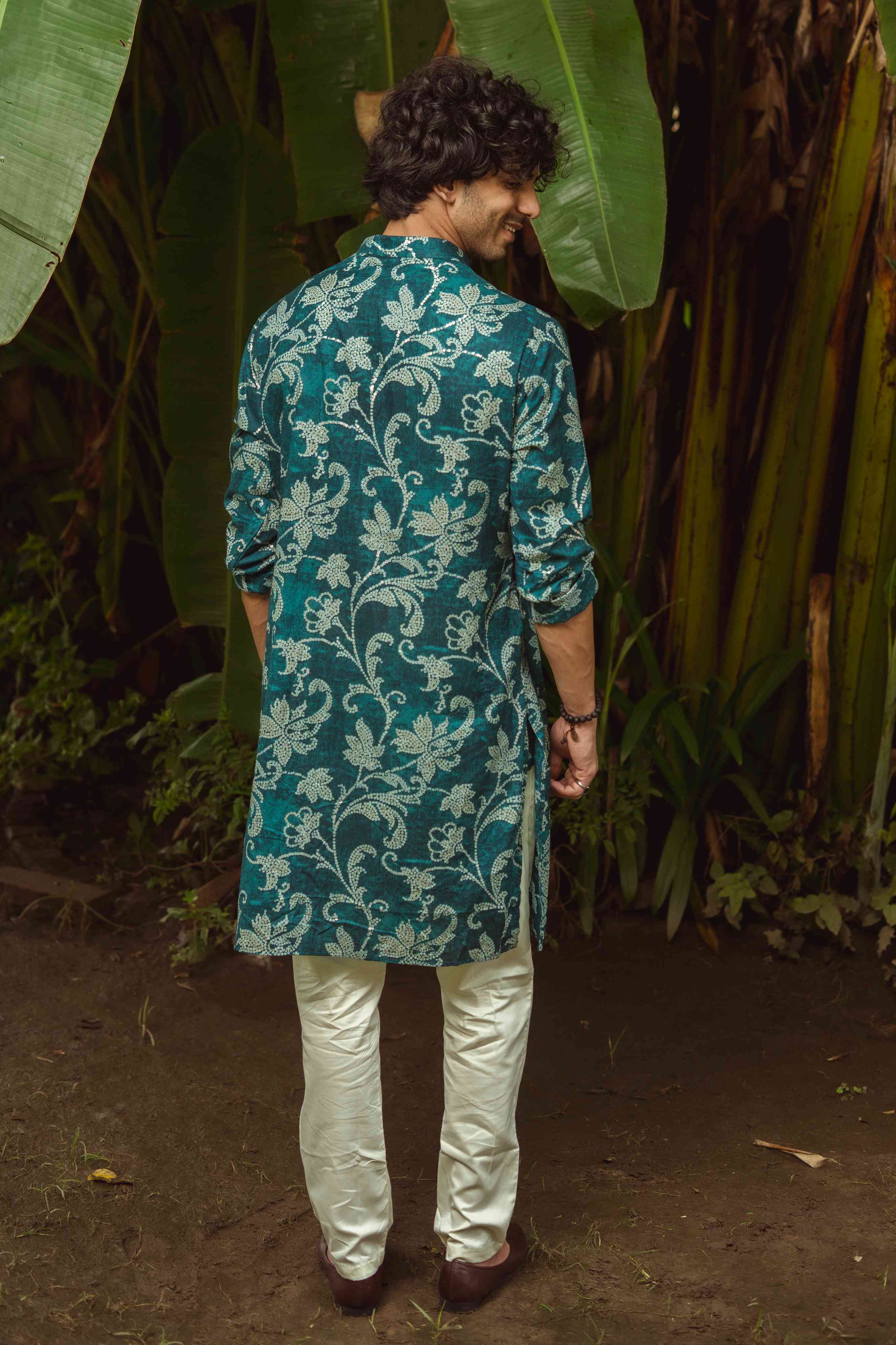 The Teal Kurta with Golden Flowers