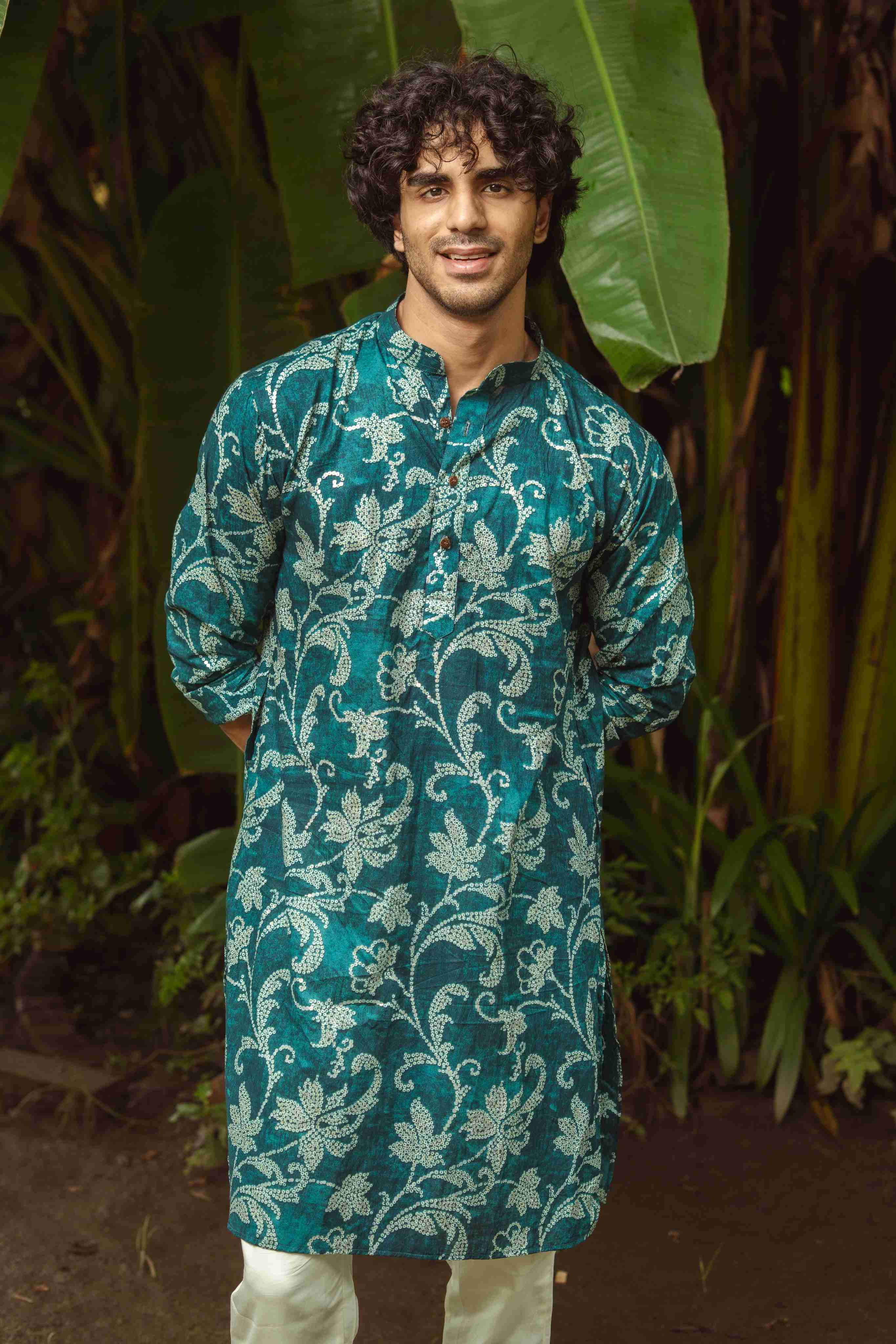 The Teal Kurta with Golden Flowers