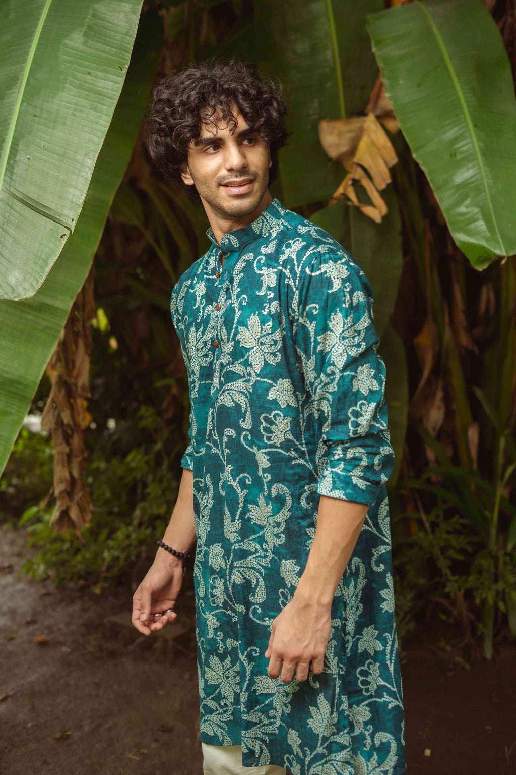 The Teal Kurta with Golden Flowers