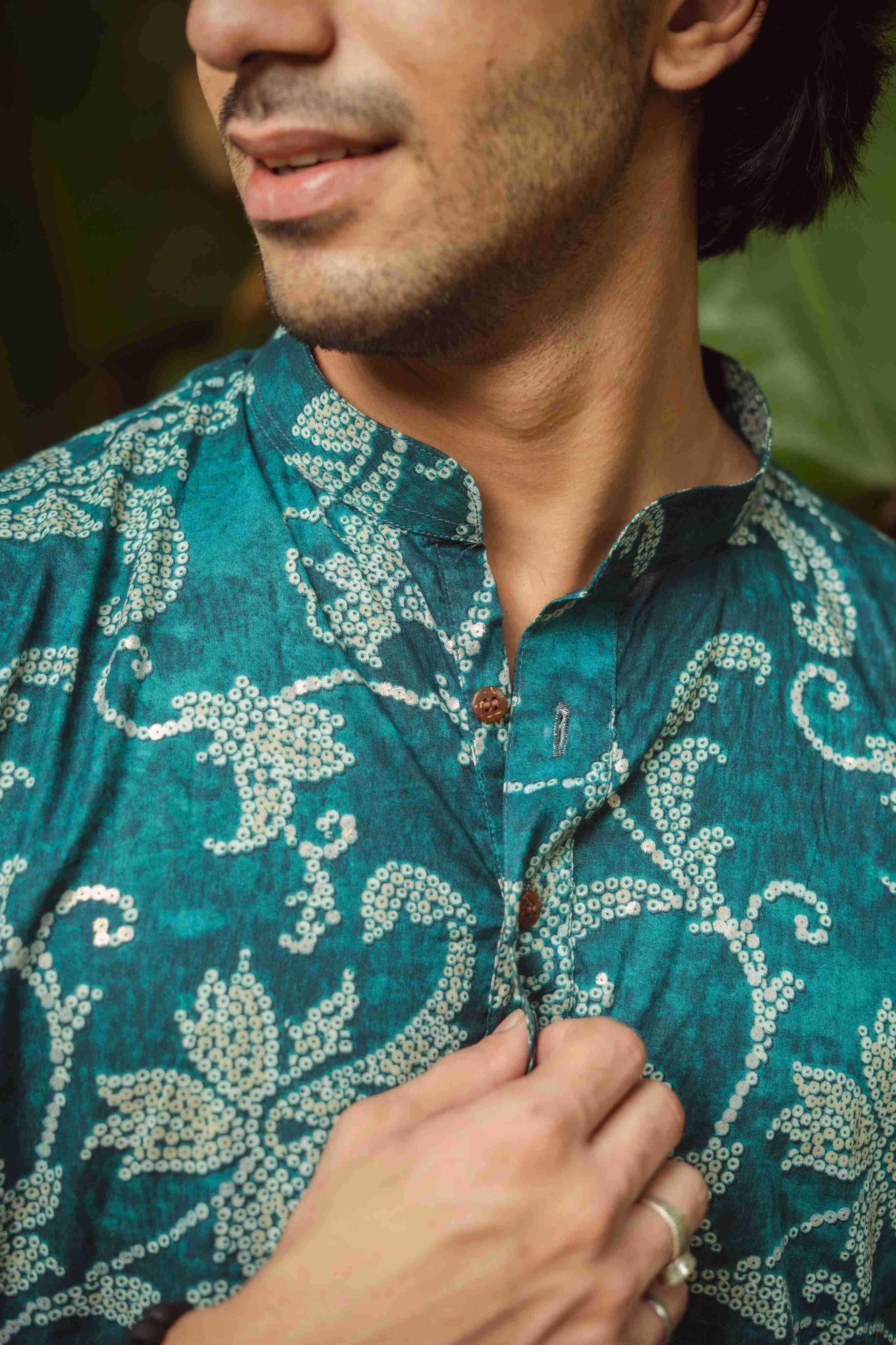 The Teal Kurta with Golden Flowers