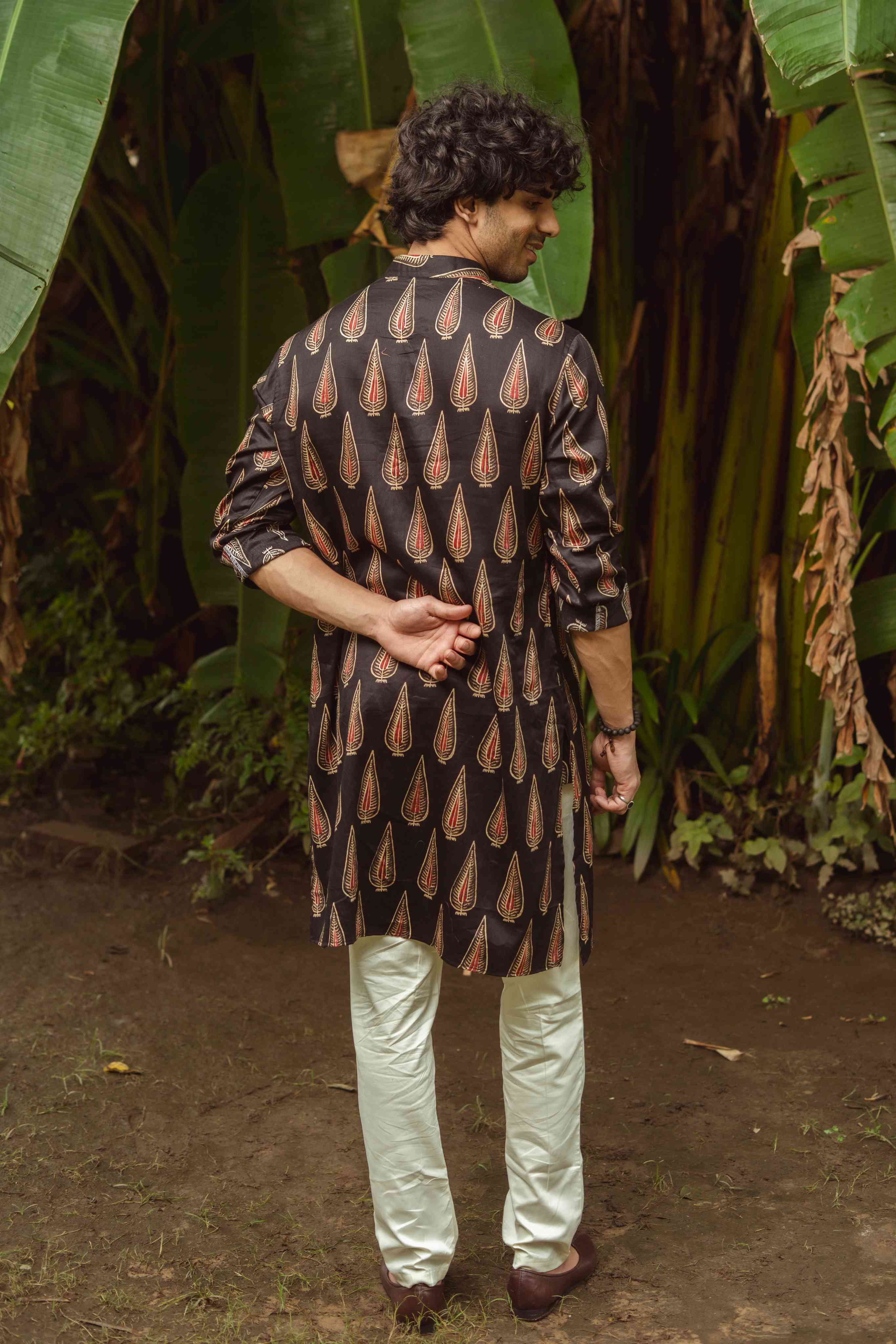 The Black Golden Leaf Long Kurta