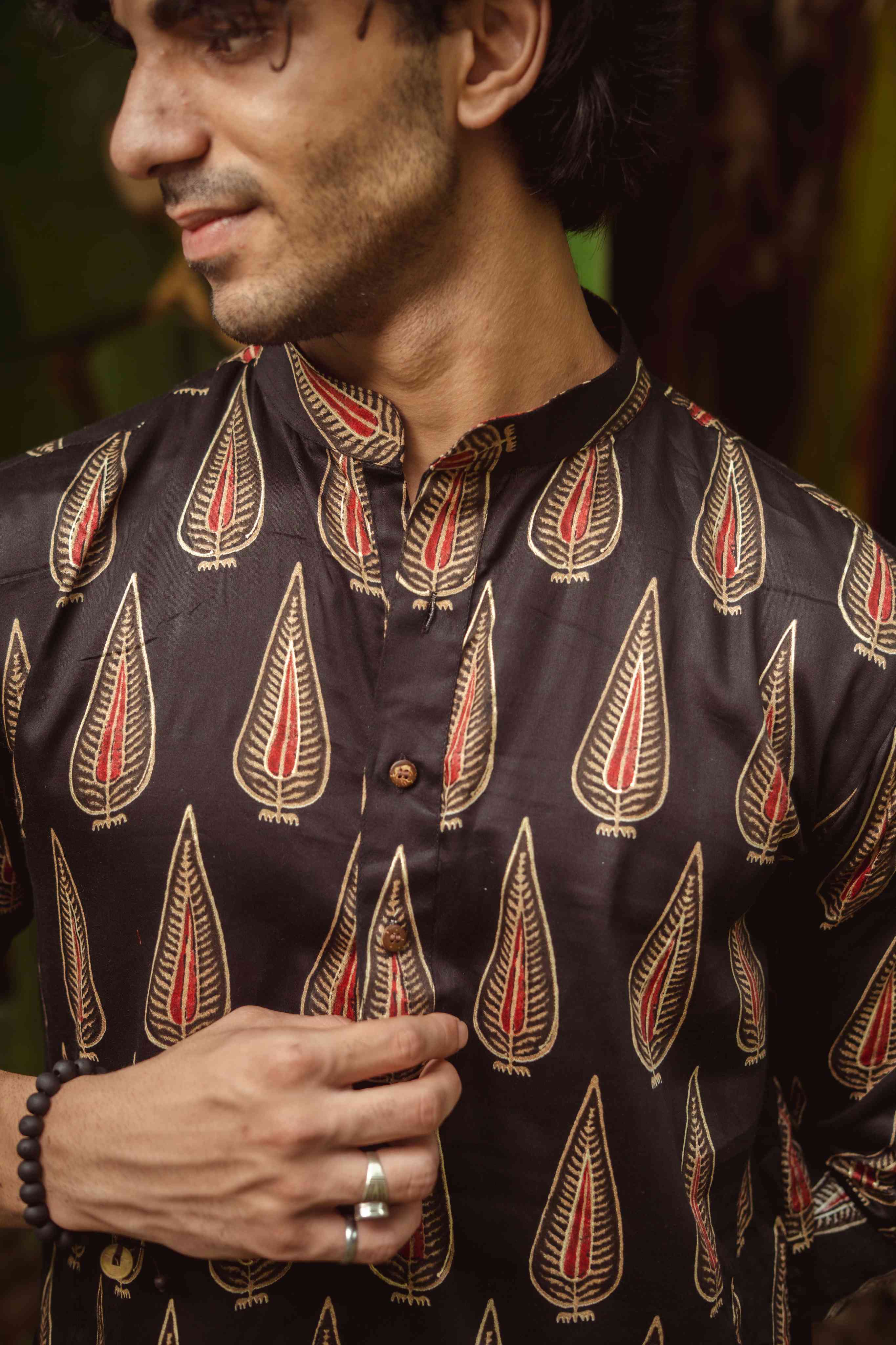 The Black Golden Leaf Long Kurta