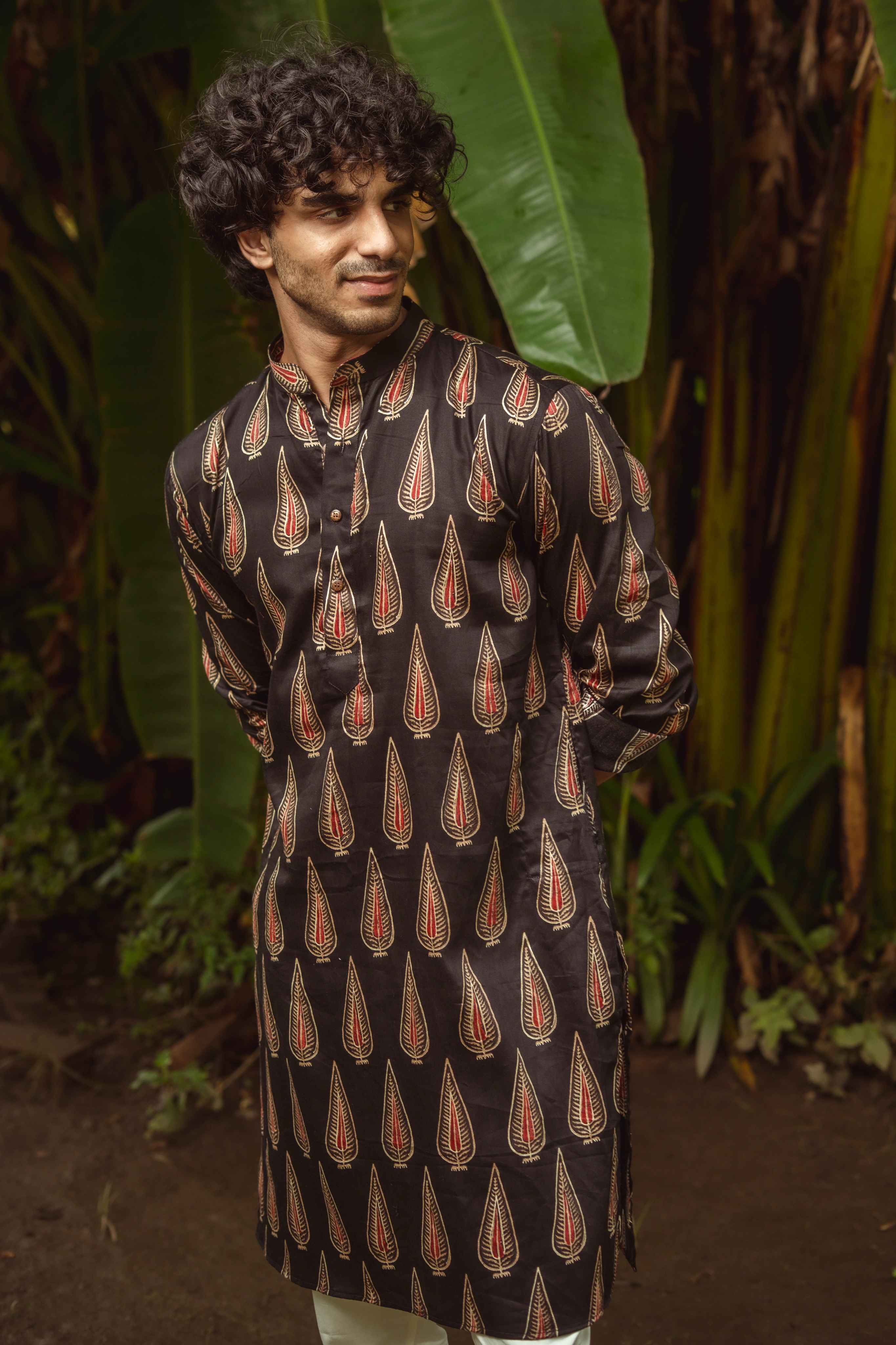 The Black Golden Leaf Long Kurta