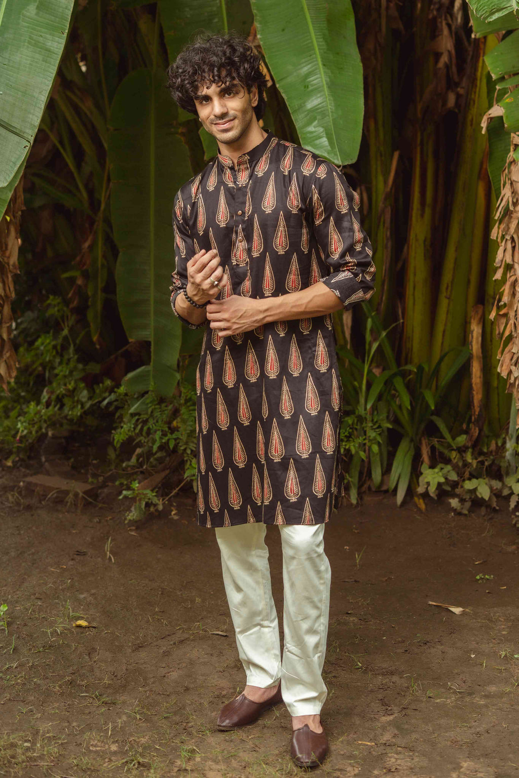 The Black Golden Leaf Long Kurta