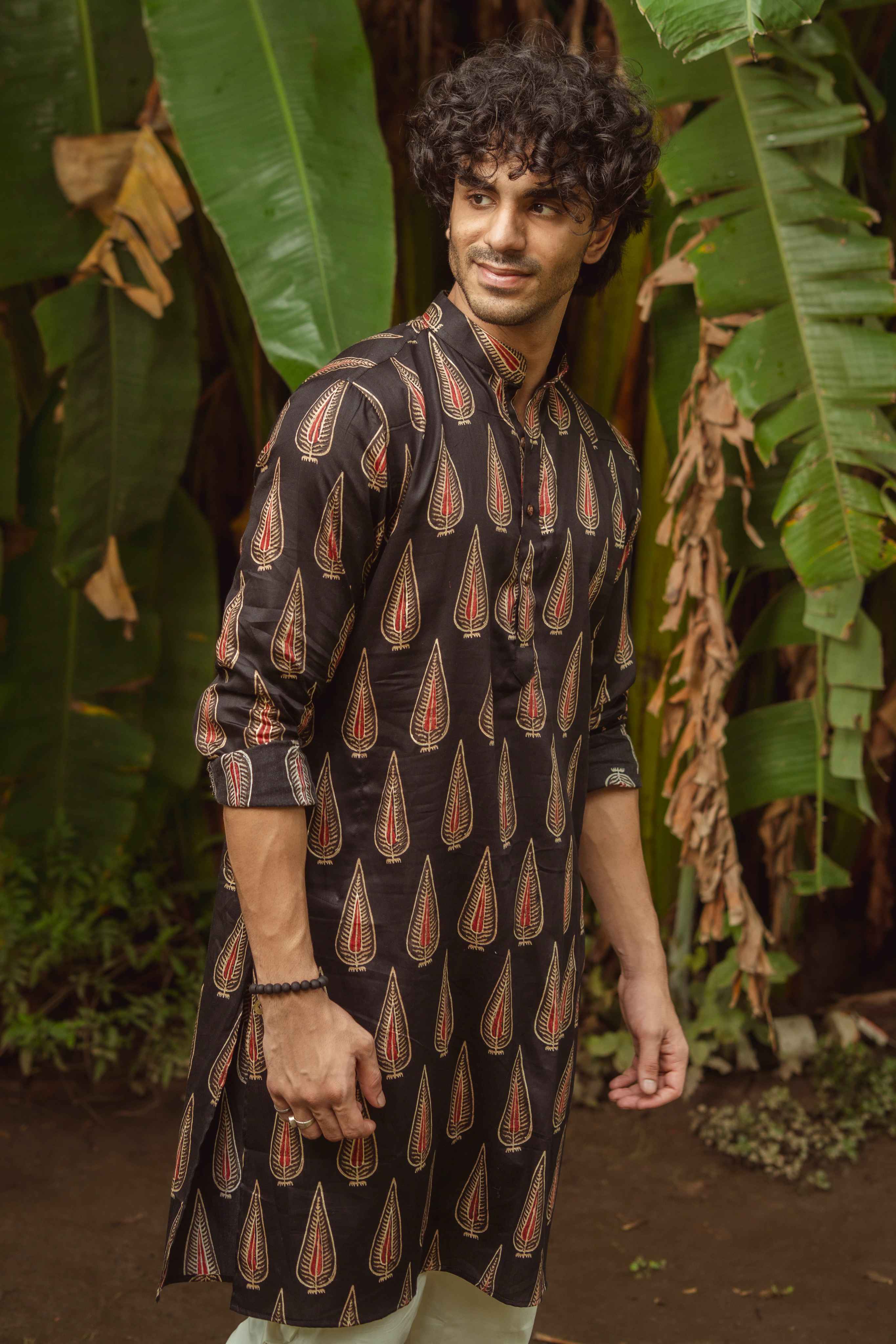 The Black Golden Leaf Long Kurta