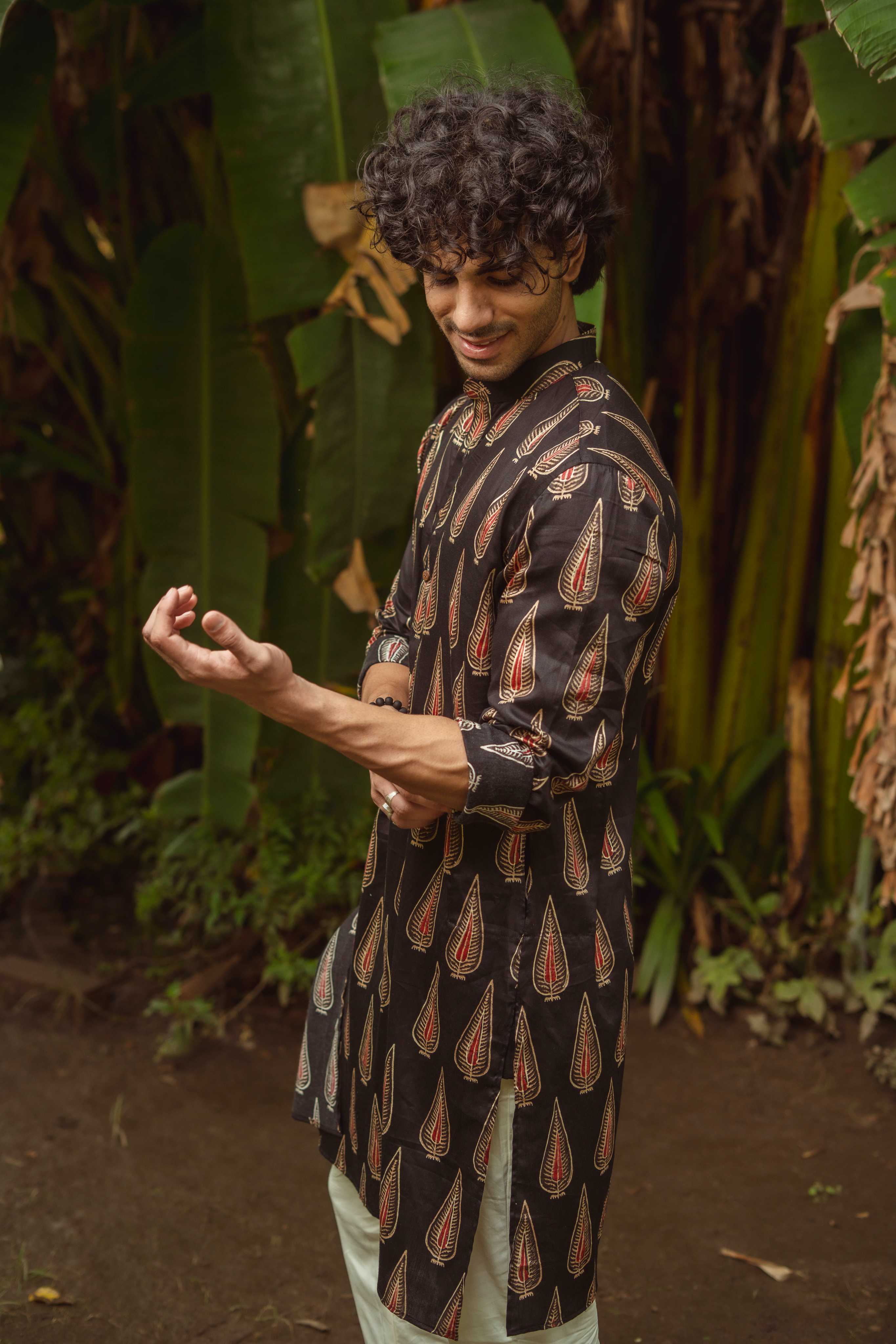 The Black Golden Leaf Long Kurta