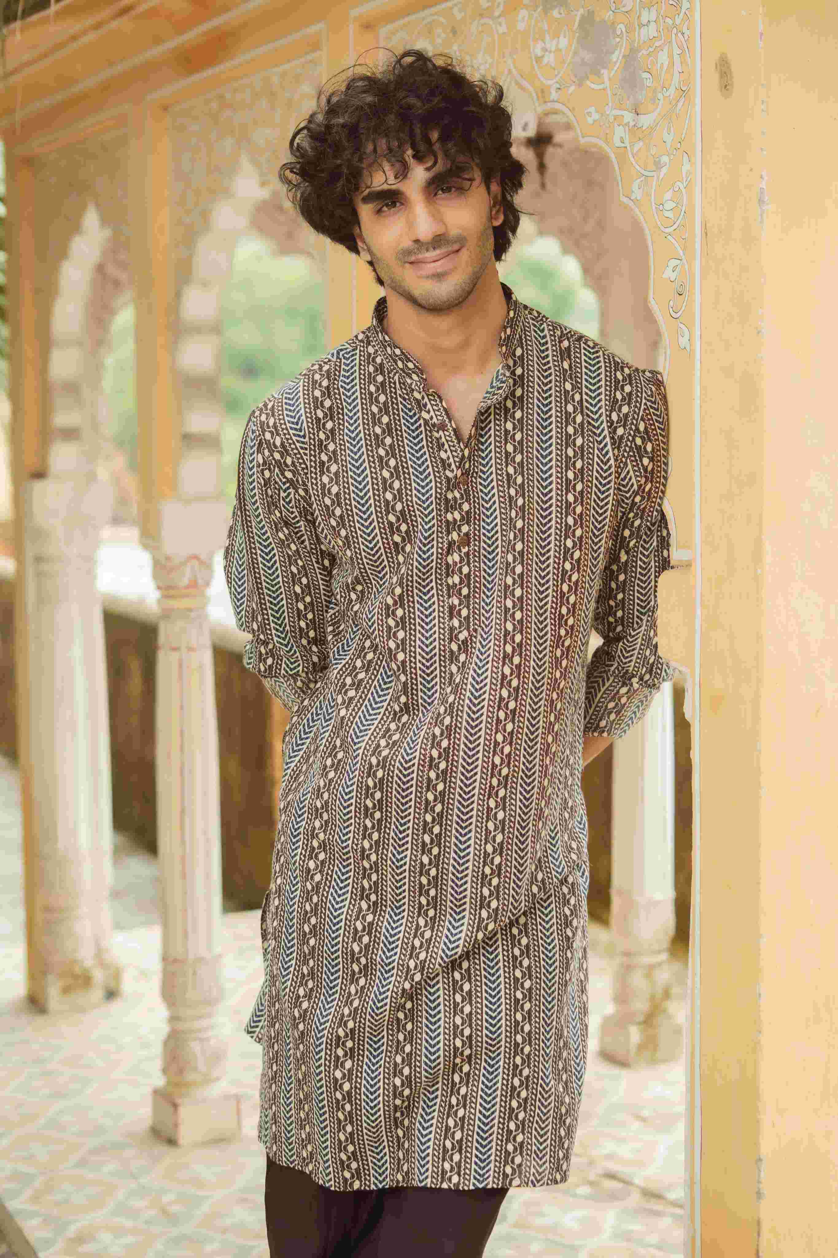 The Rustic Chevron Print Long Kurta