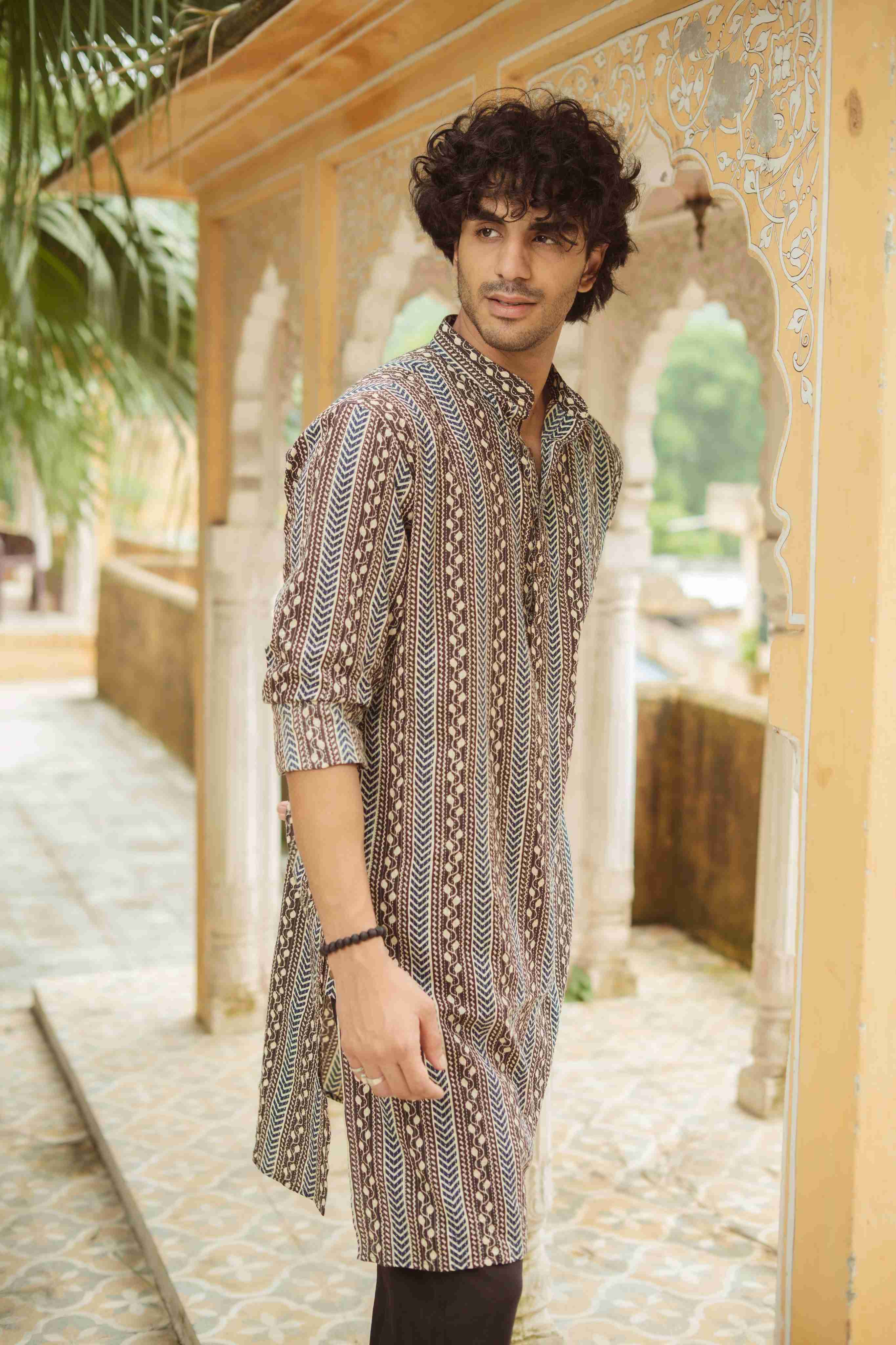 The Rustic Chevron Print Long Kurta