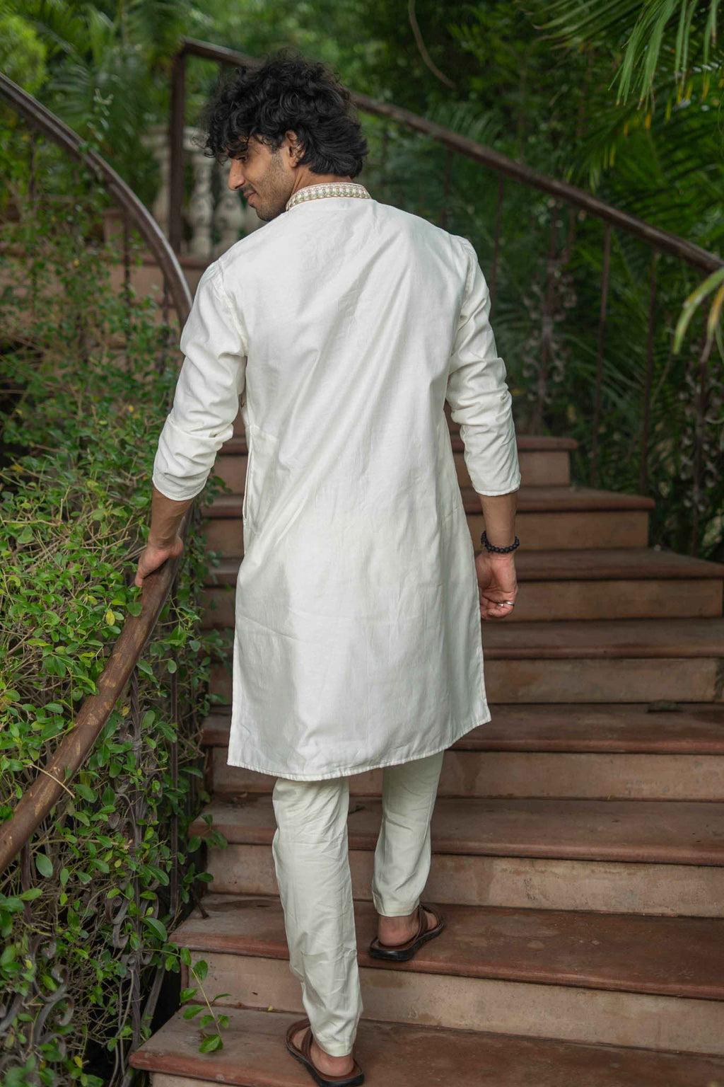 The White Multicolour Embroidered Neck Design Kurta