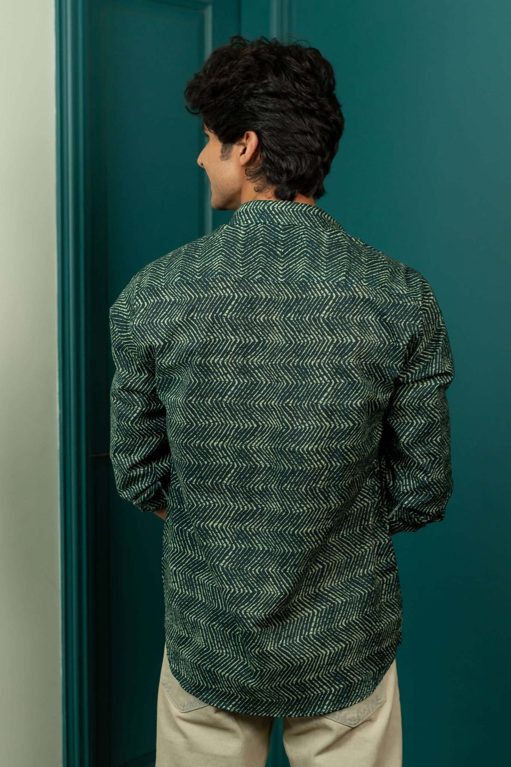 The Jungle Green Shirt With White Zig-Zag Print