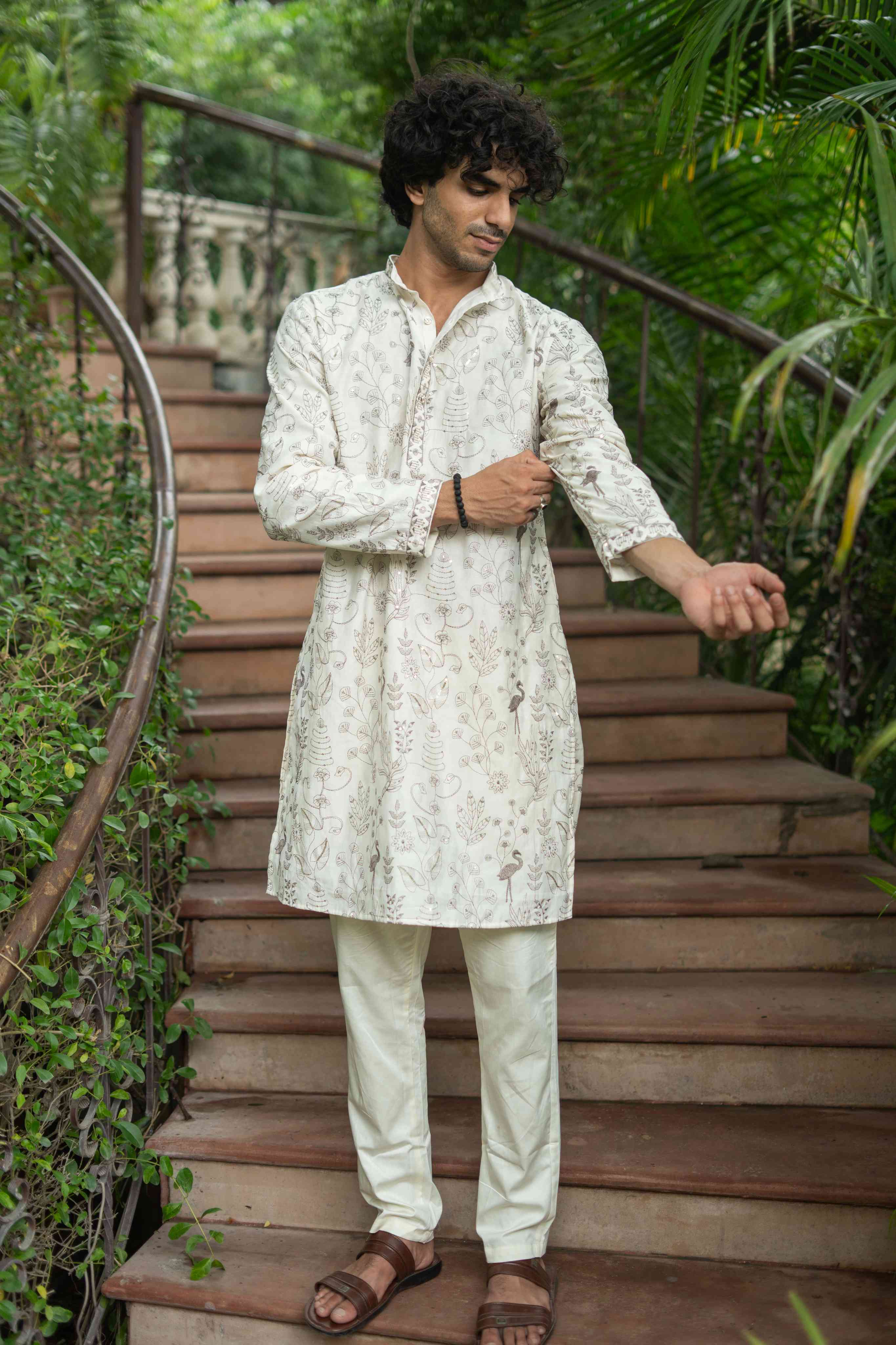 The Ivory Bird Floral Embroidery Long Kurta