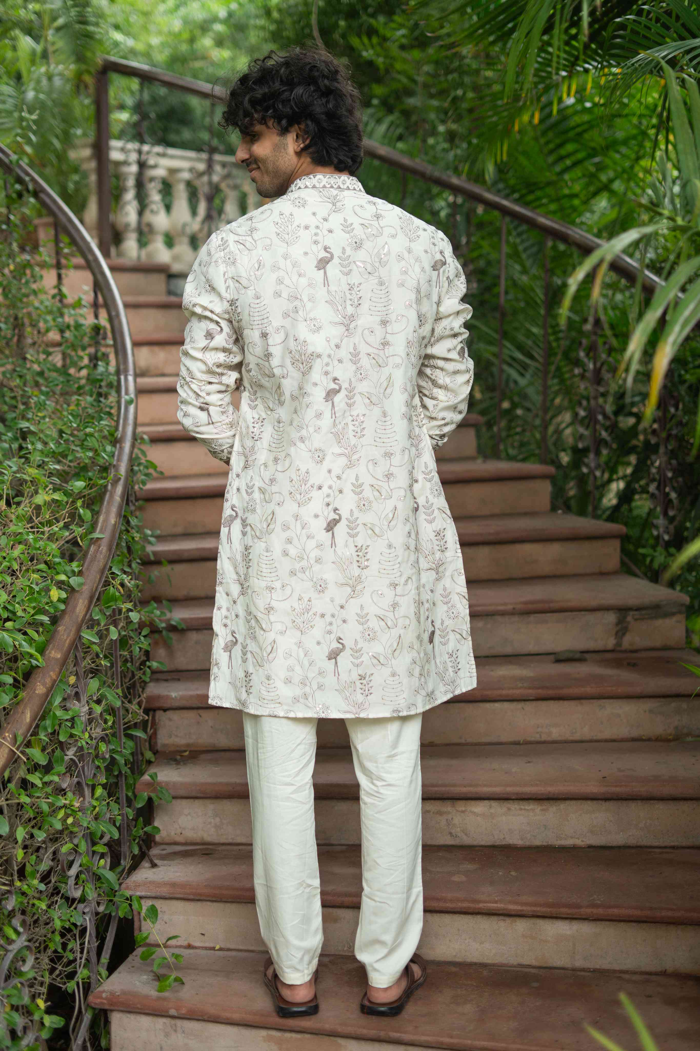 The Ivory Bird Floral Embroidery Long Kurta