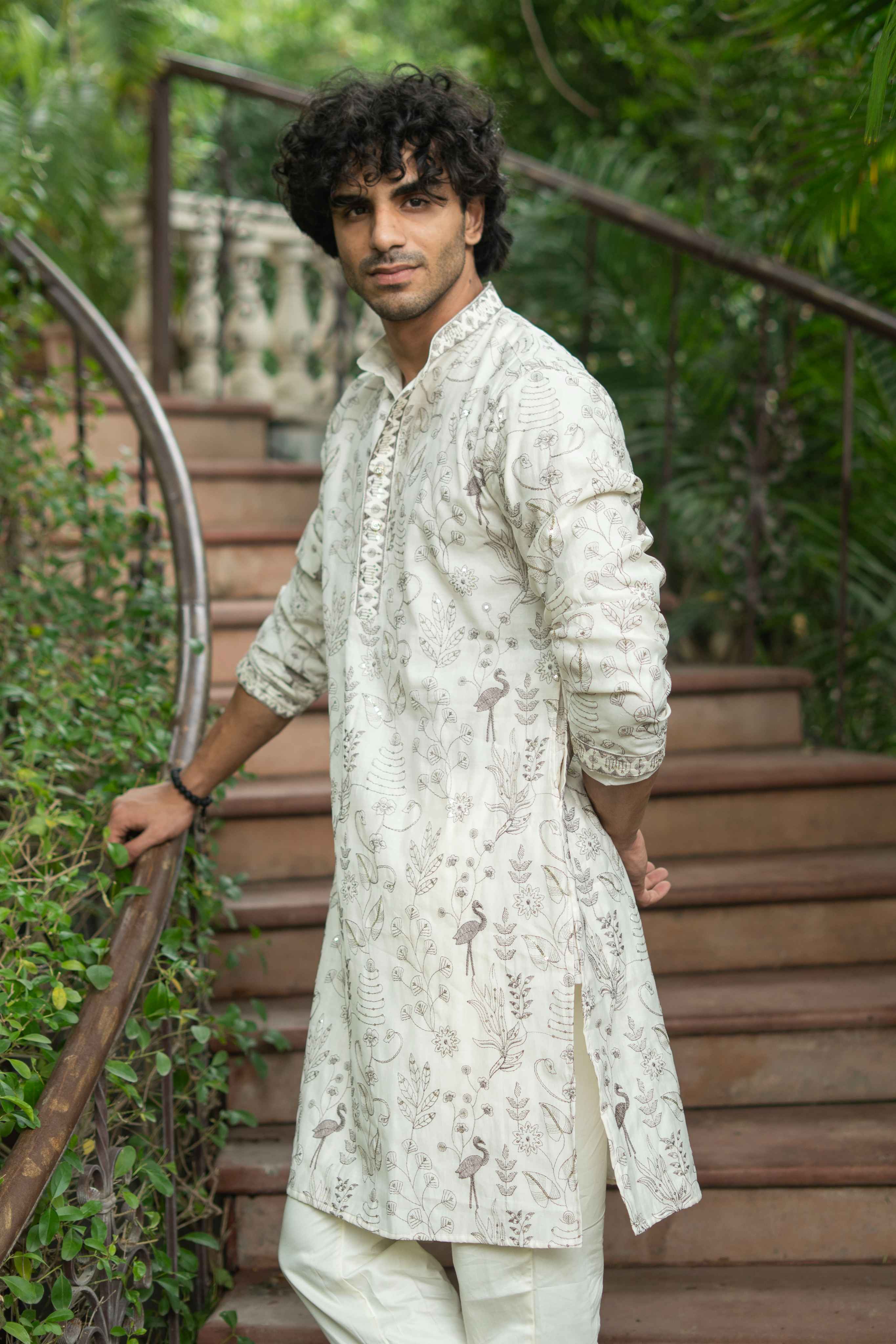 The Ivory Bird Floral Embroidery Long Kurta