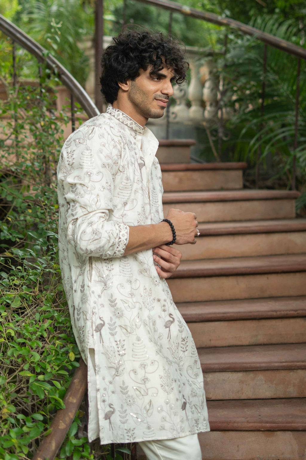 The Ivory Bird Floral Embroidery Long Kurta