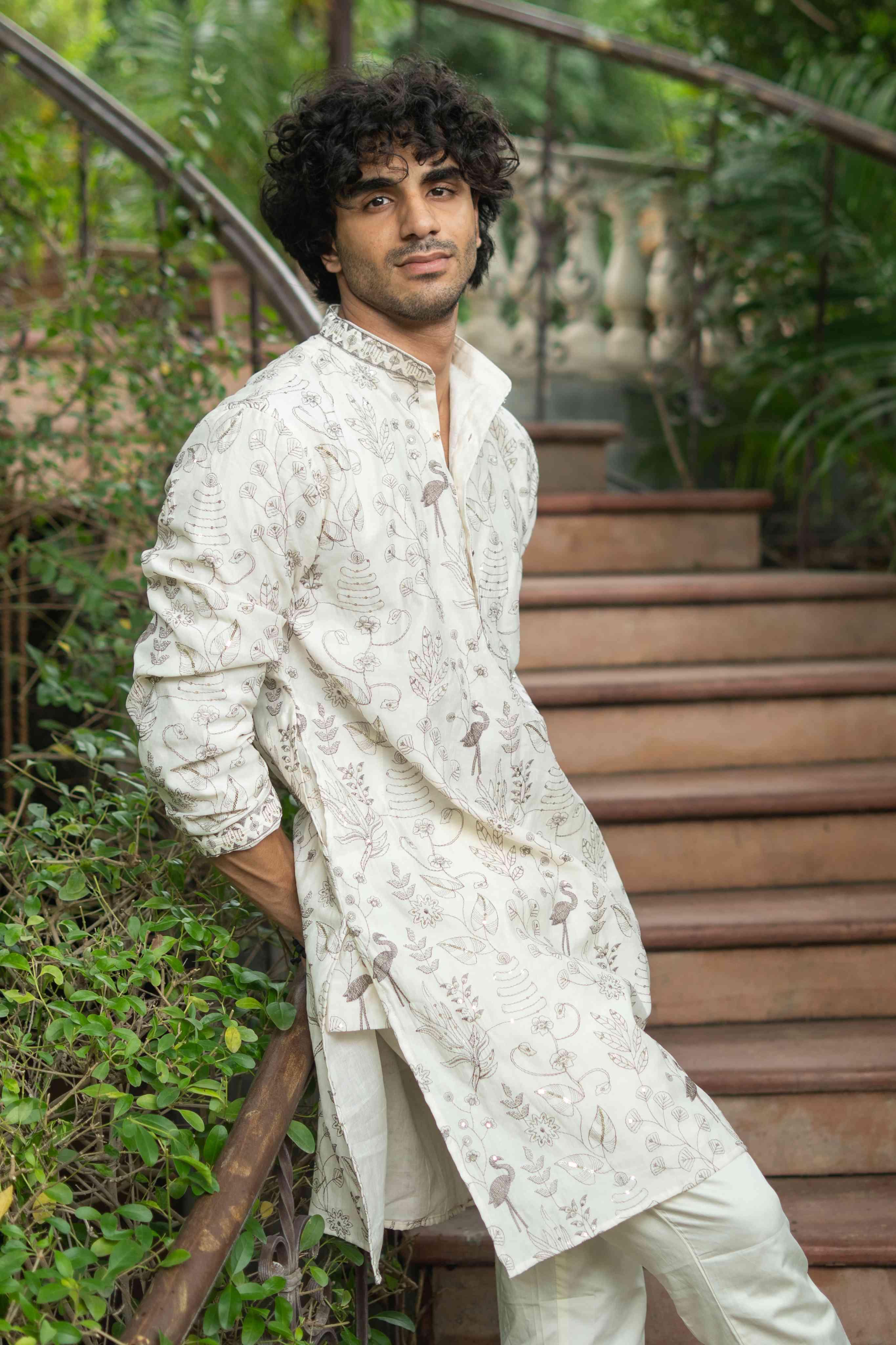 The Ivory Bird Floral Embroidery Long Kurta