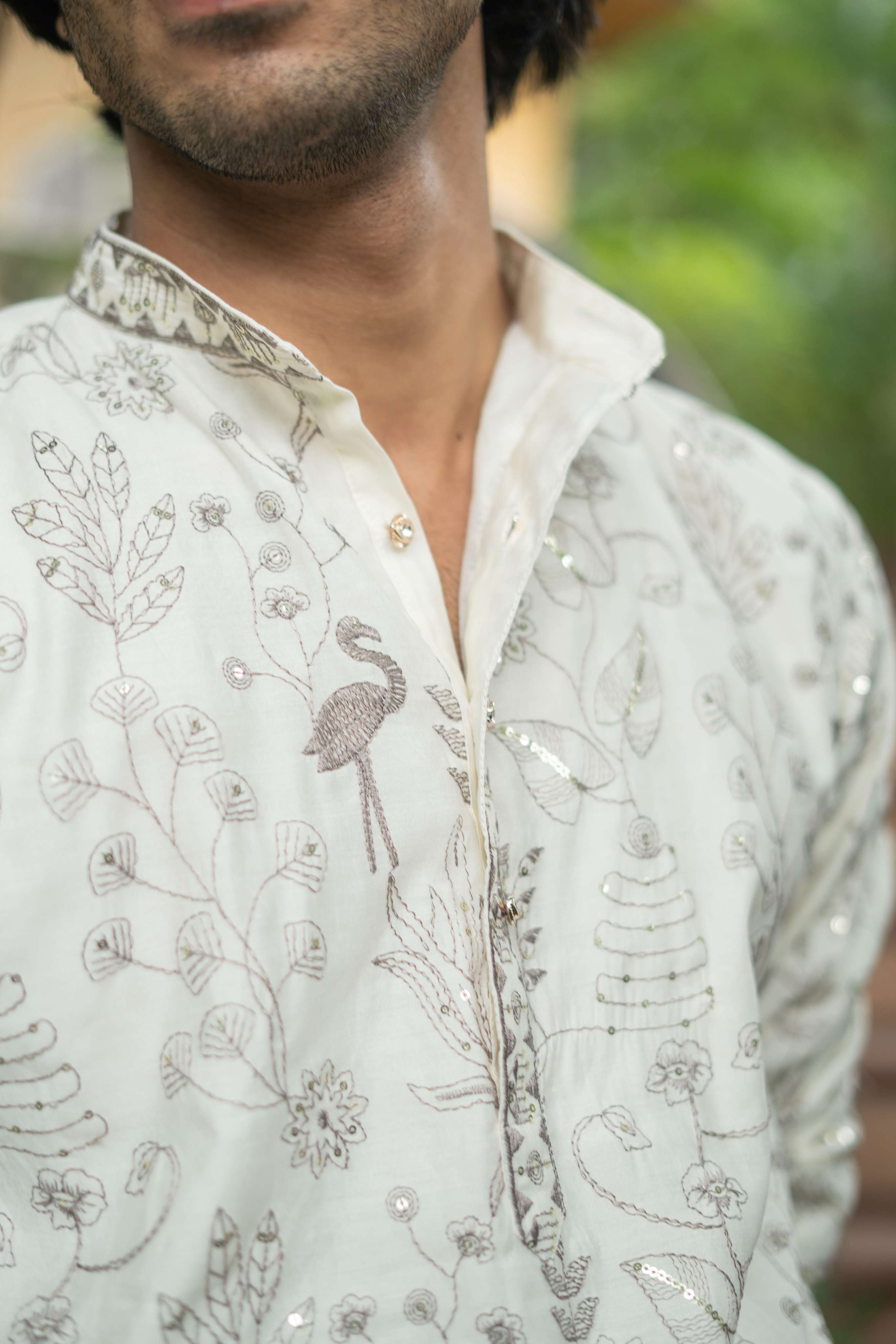The Ivory Bird Floral Embroidery Long Kurta