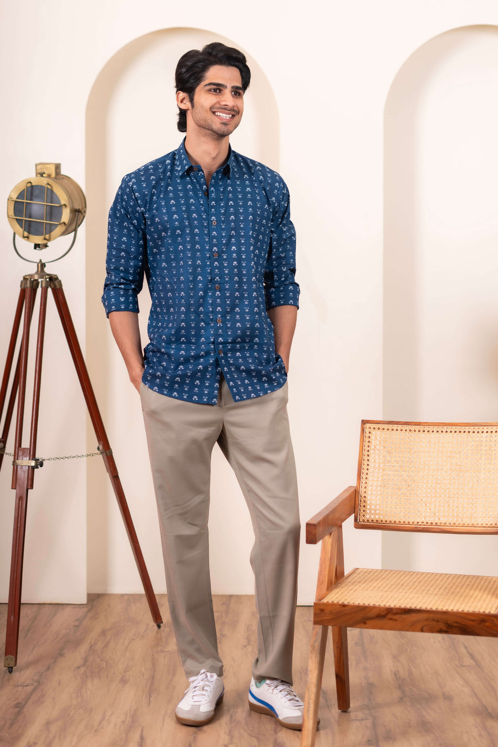 The Navy Blue White Floral Butti Shirt