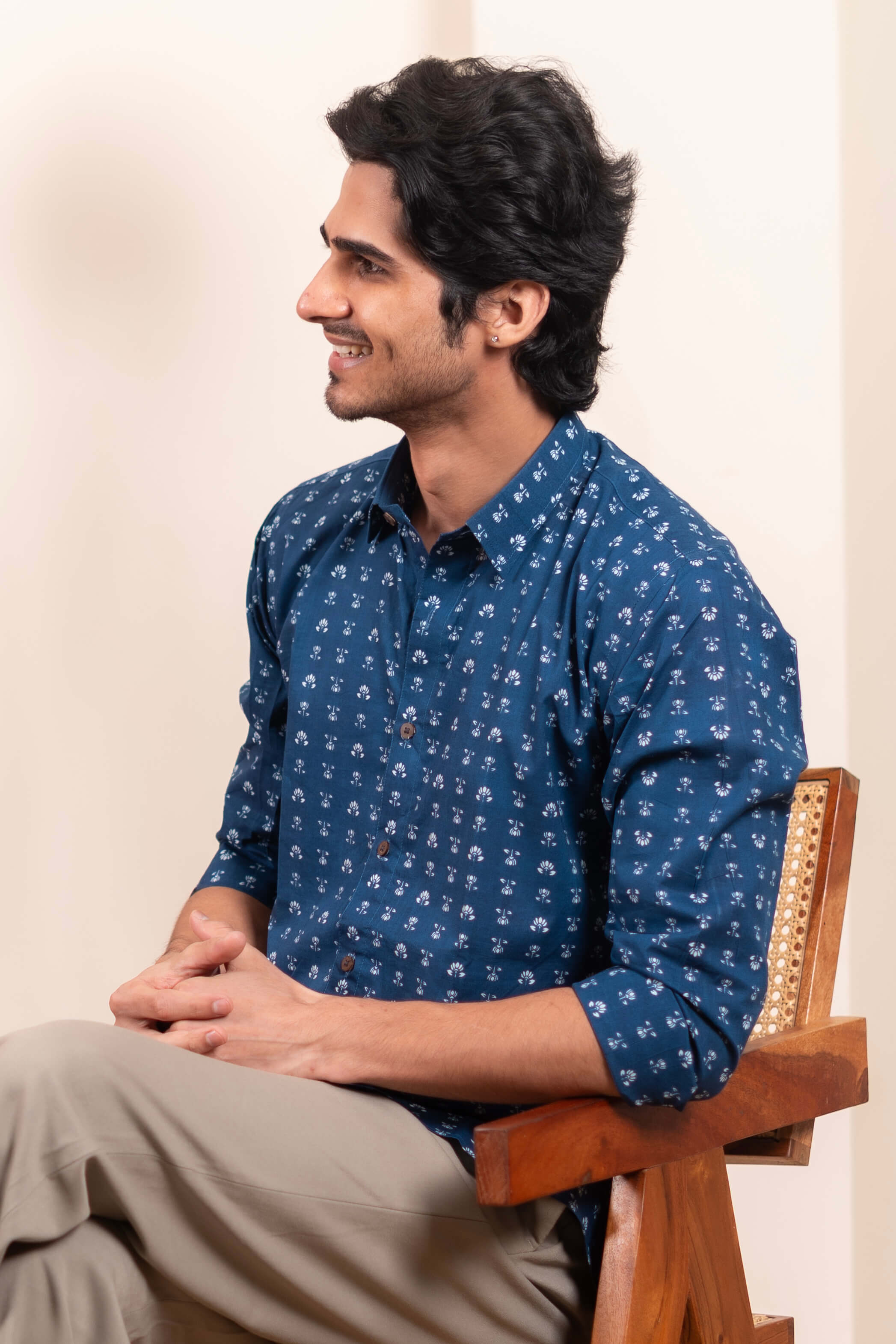 The Navy Blue White Floral Butti Shirt