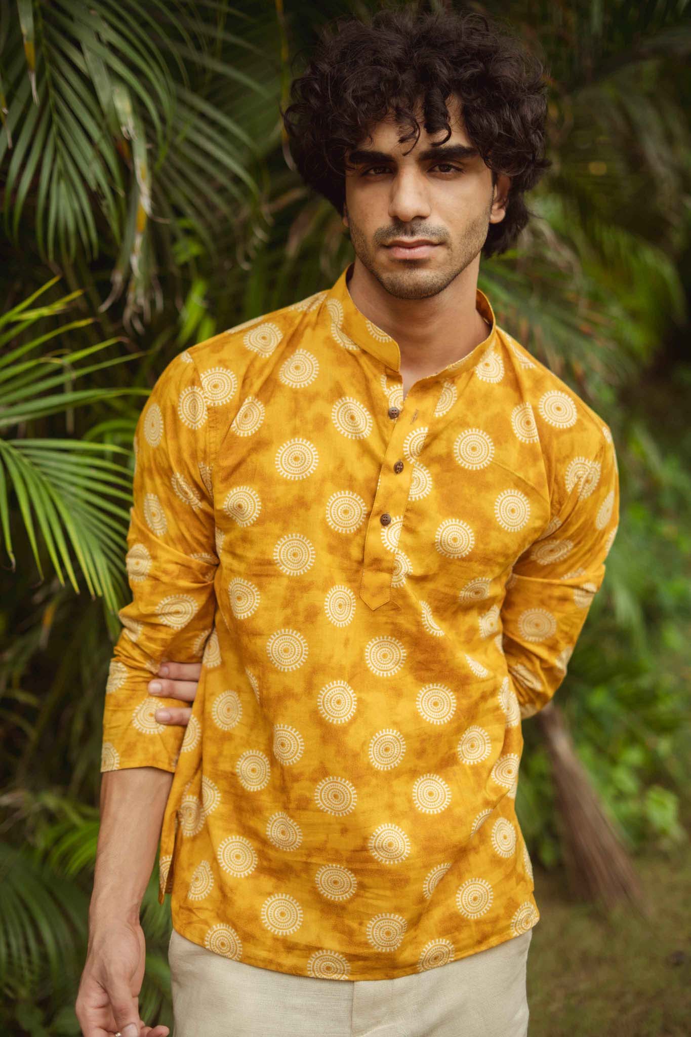 The Mustard Yellow Mandala Print Short Kurta