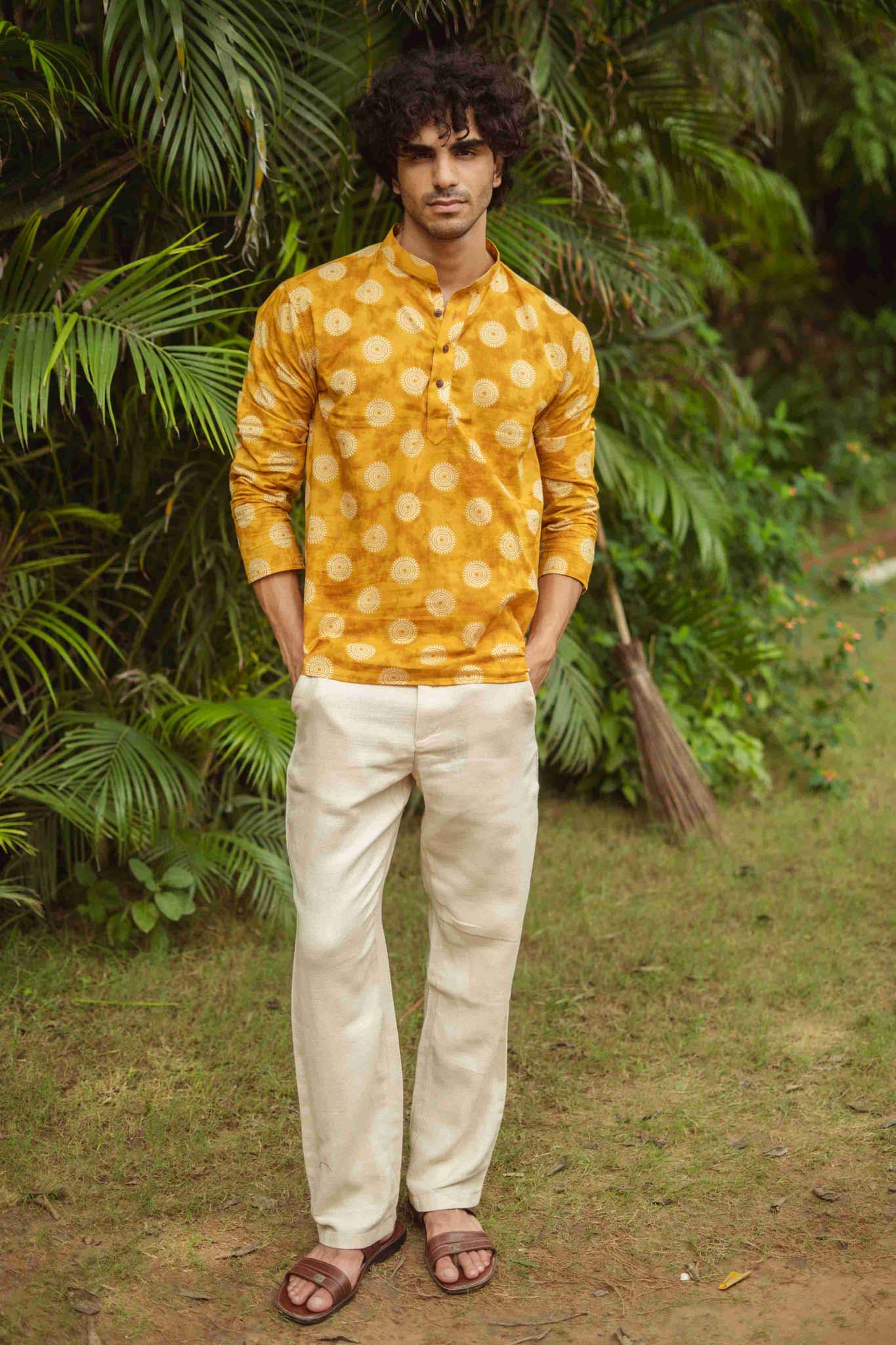 The Mustard Yellow Mandala Print Short Kurta