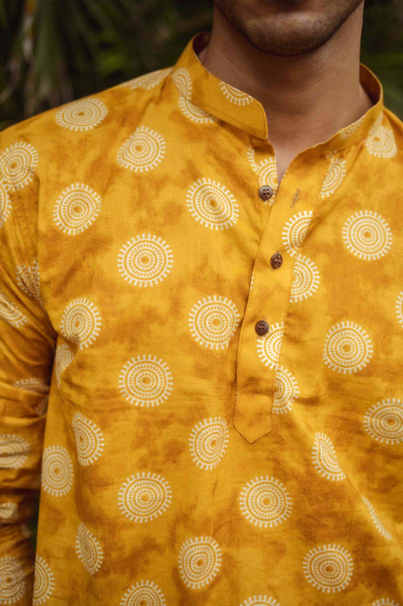 The Mustard Yellow Mandala Print Short Kurta