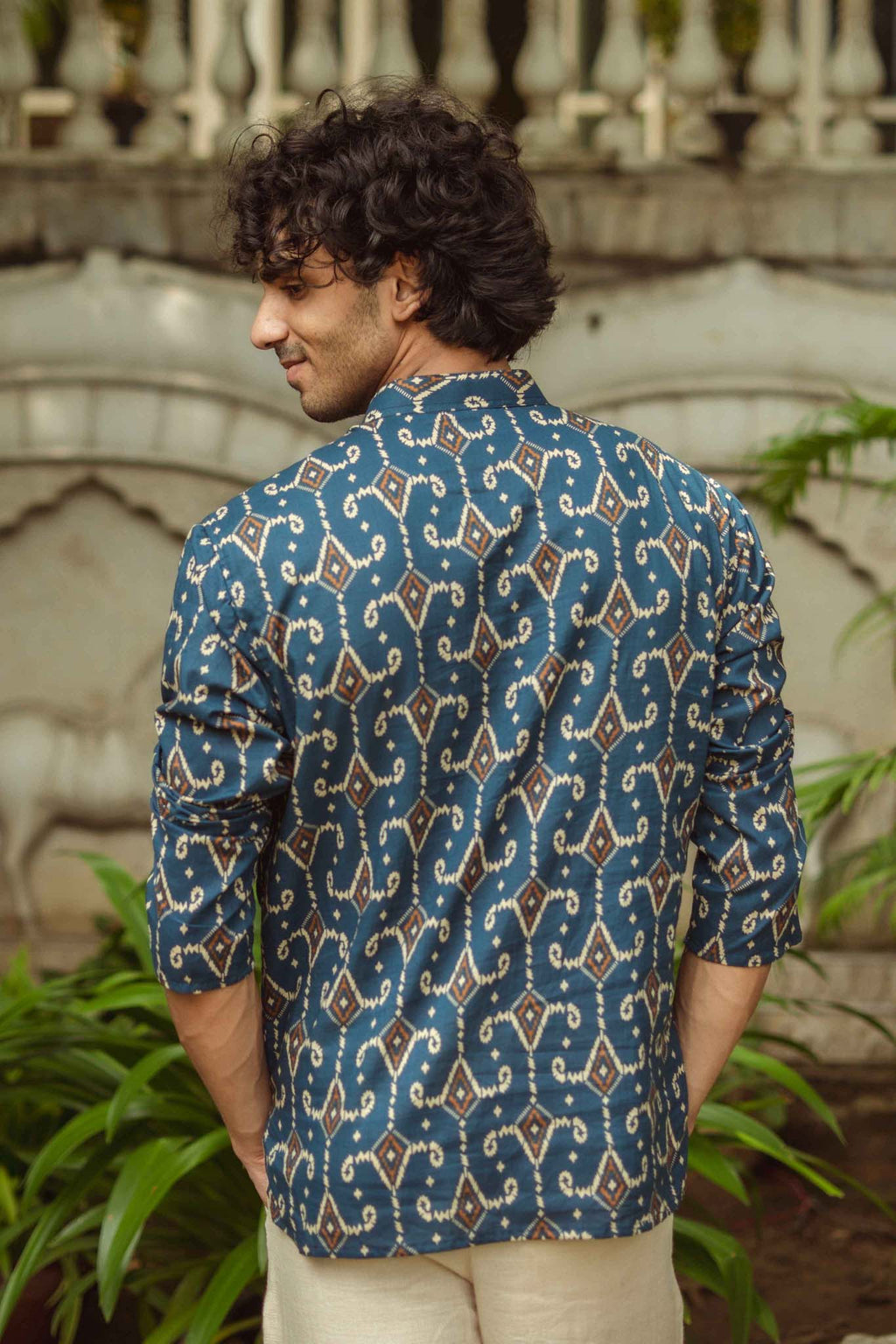 The Blue Diamond Ikat Print Short Kurta