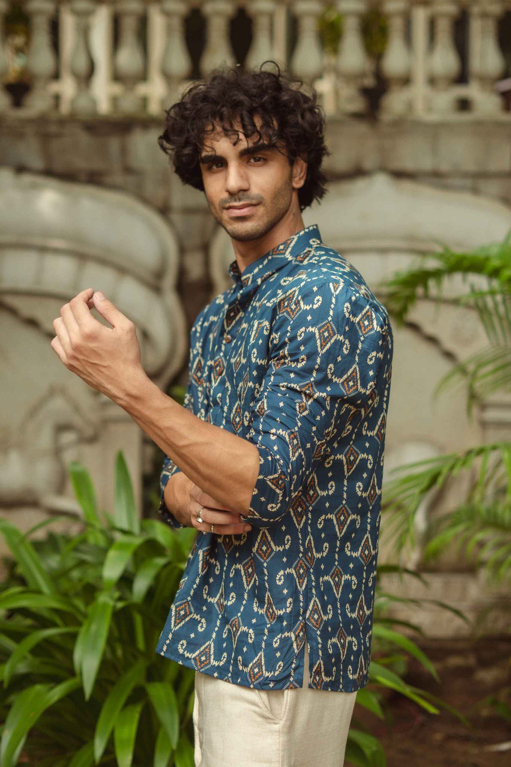 The Blue Diamond Ikat Print Short Kurta
