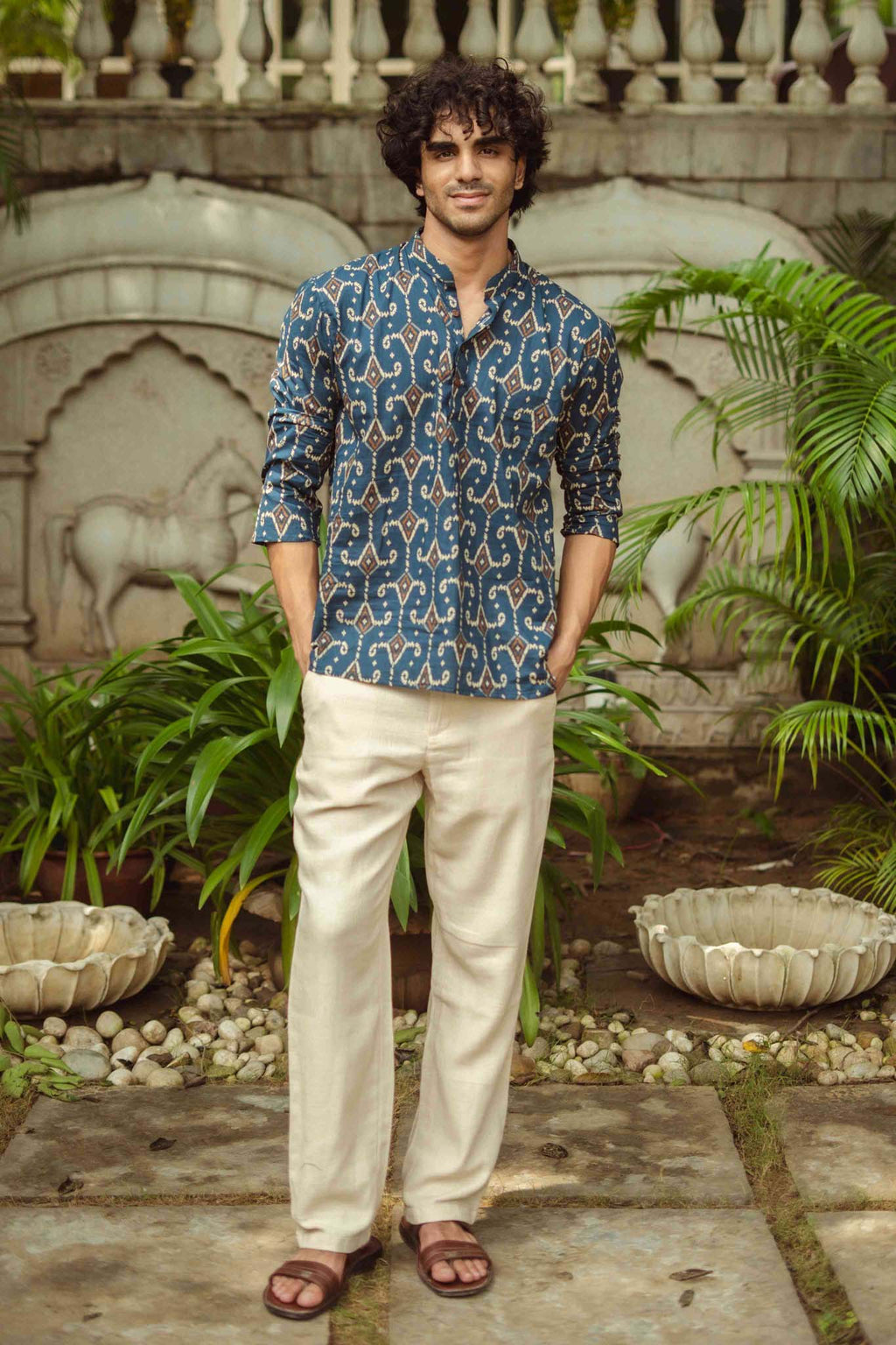 The Blue Diamond Ikat Print Short Kurta