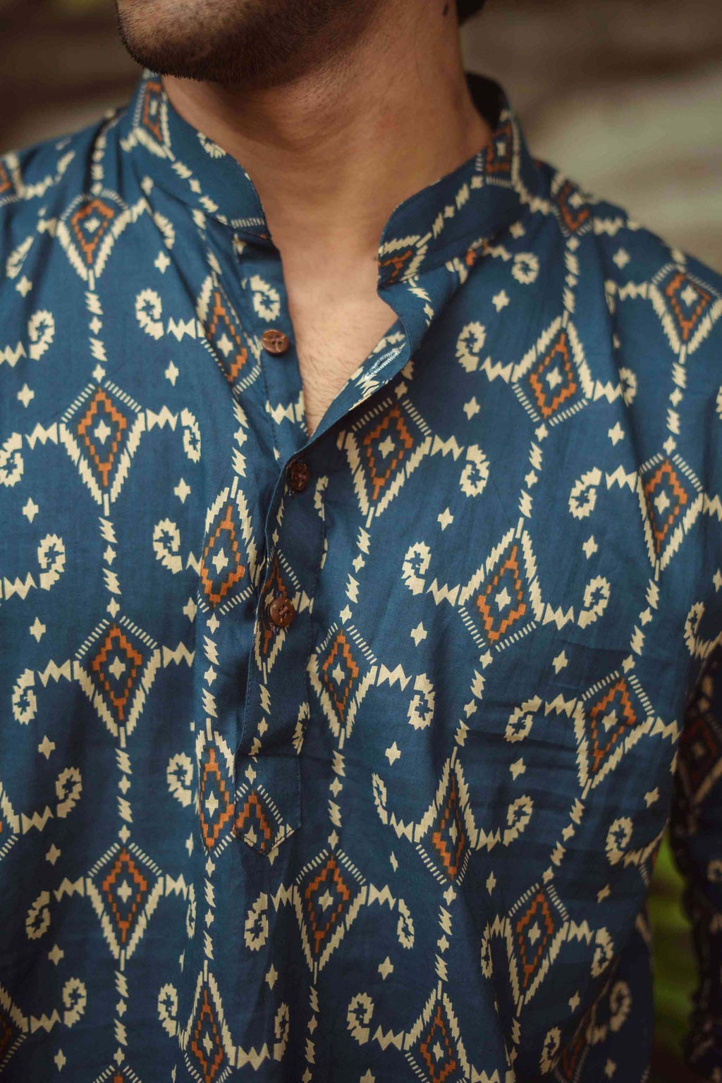 The Blue Diamond Ikat Print Short Kurta