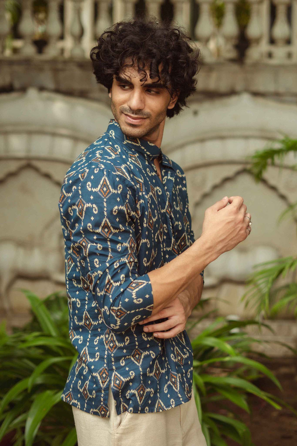 The Blue Diamond Ikat Print Short Kurta