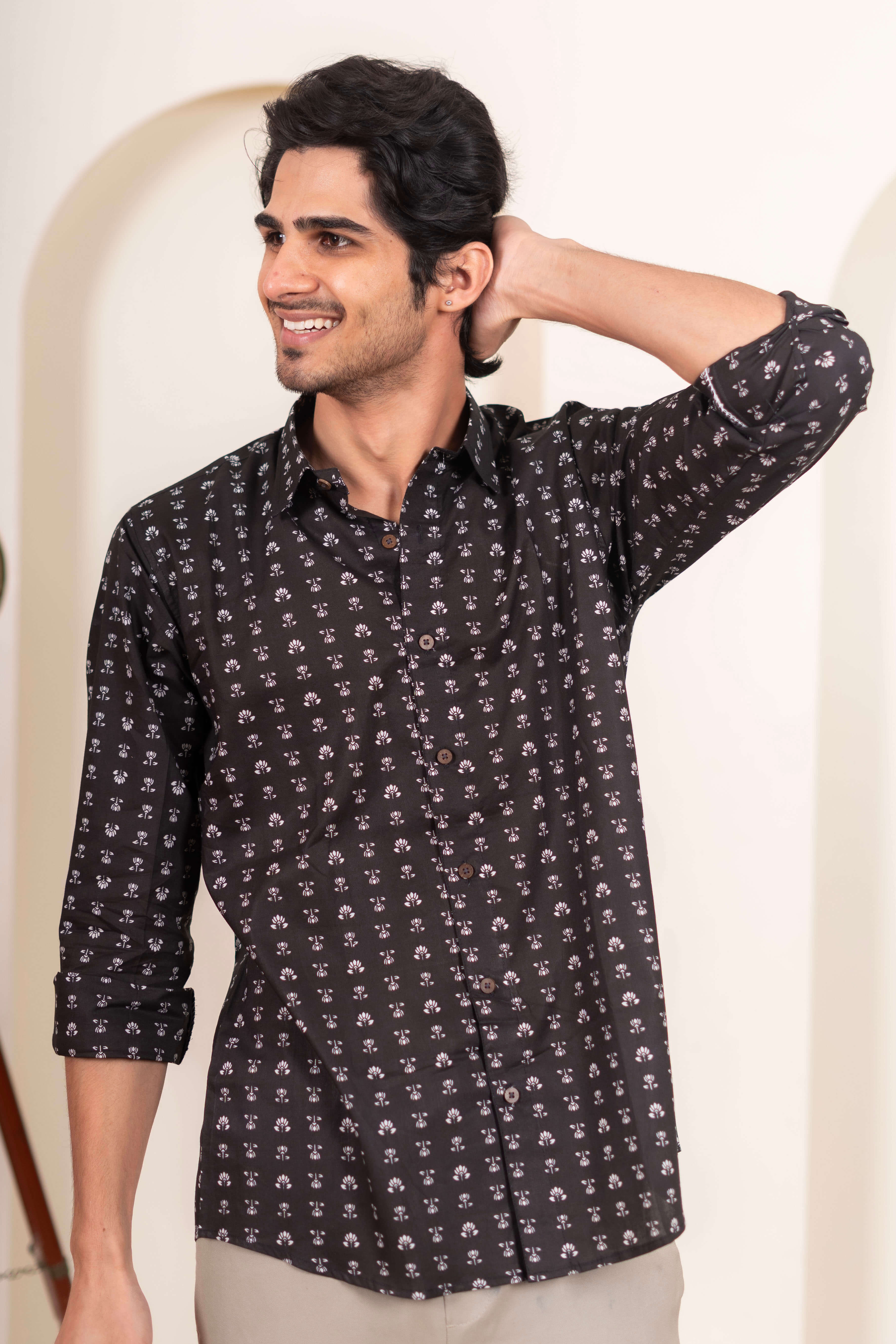 The Black White Floral Butti Shirt