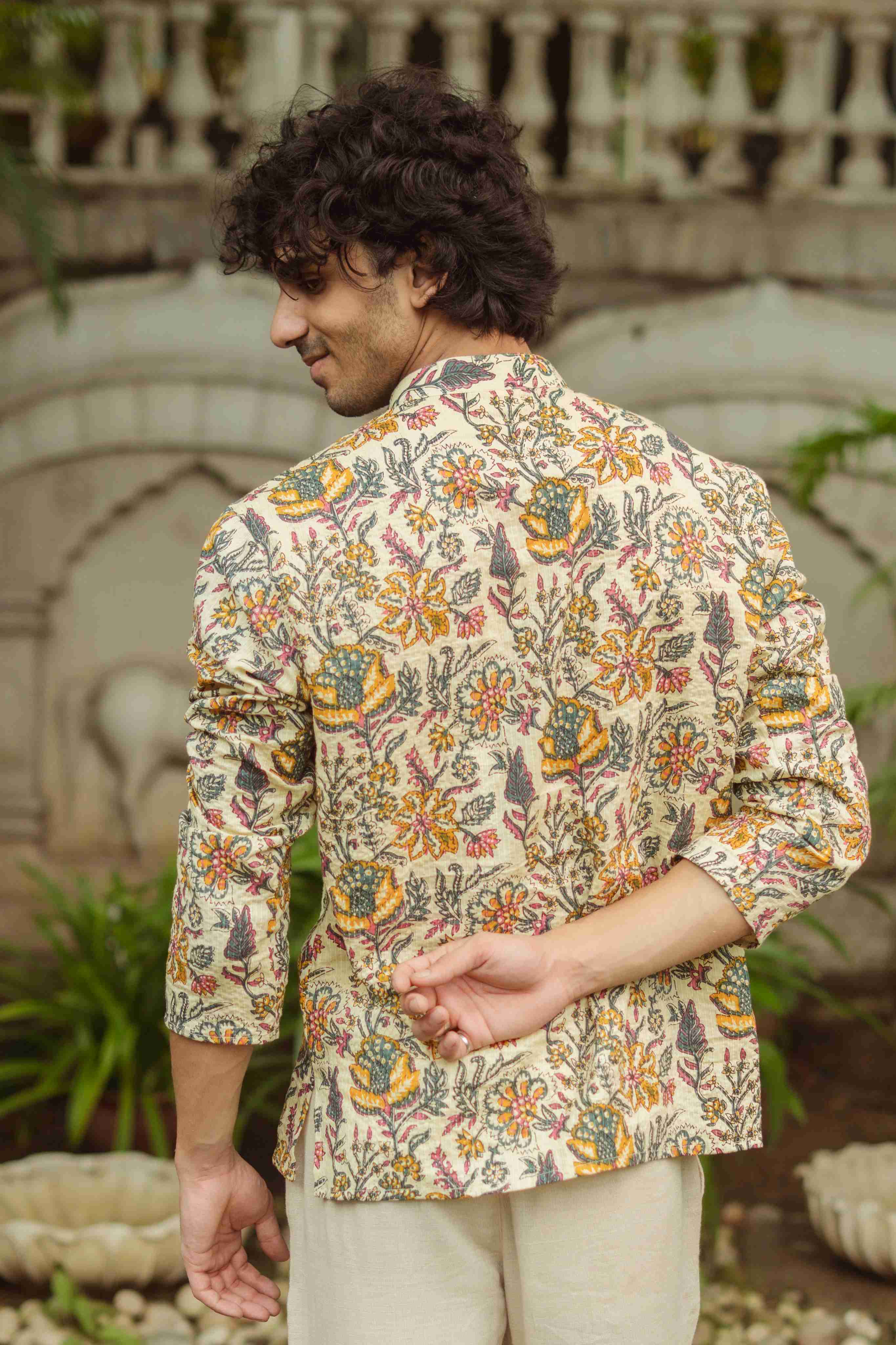 The Beige Artistic Floral Print Short Kurta