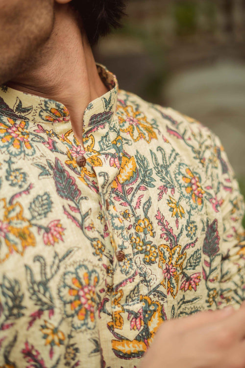 The Beige Artistic Floral Print Short Kurta