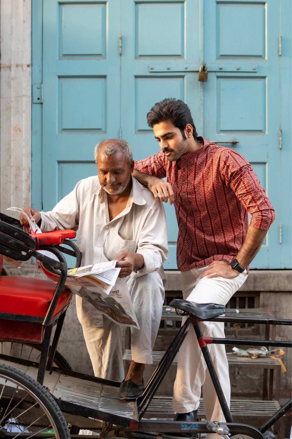 The Rust Red Tribal Stripe Short Kurta