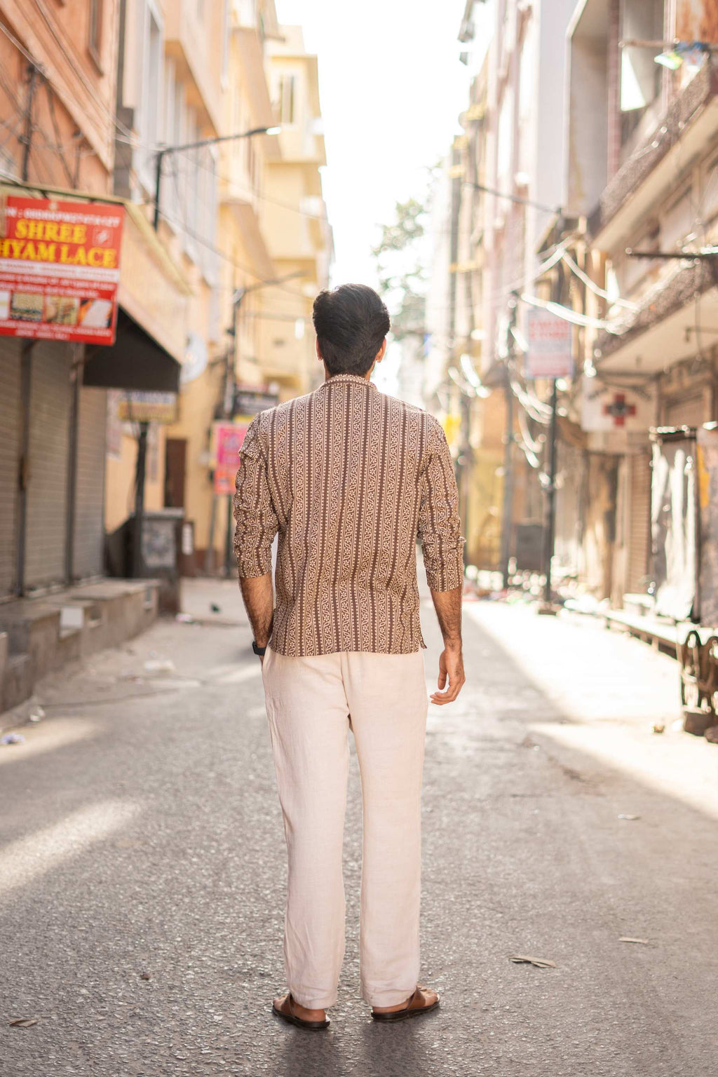 The Charcoal Tribal Stripe Short Kurta