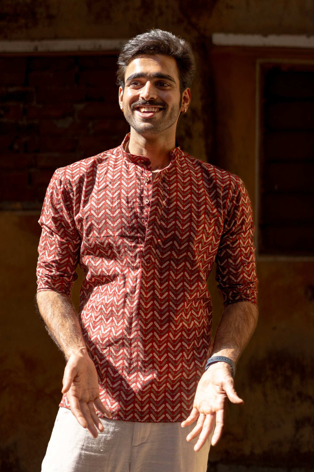 The Rust Red Tribal Chevron Short Kurta