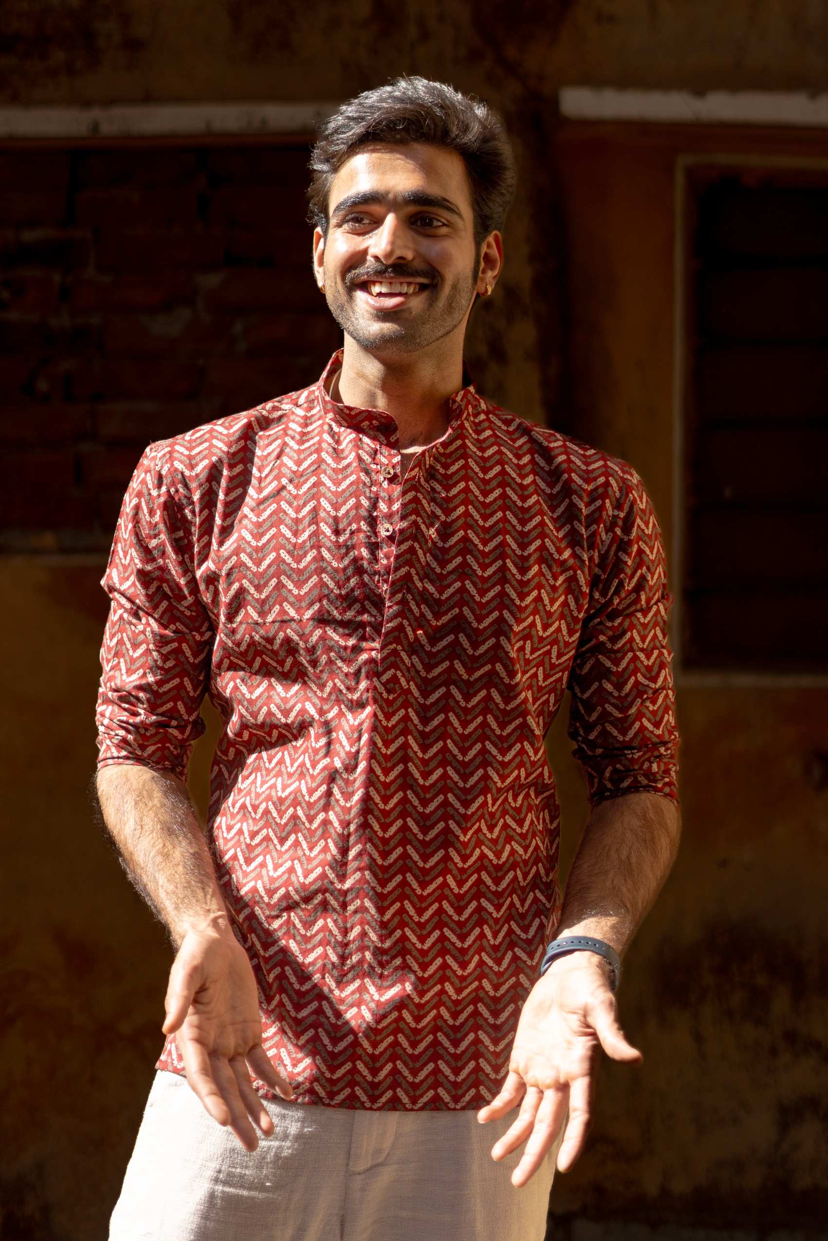 The Rust Red Tribal Chevron Short Kurta