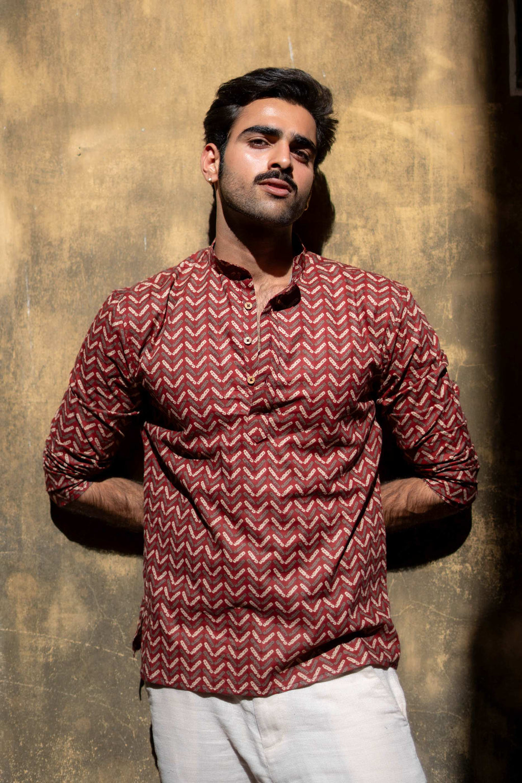 The Rust Red Tribal Chevron Short Kurta