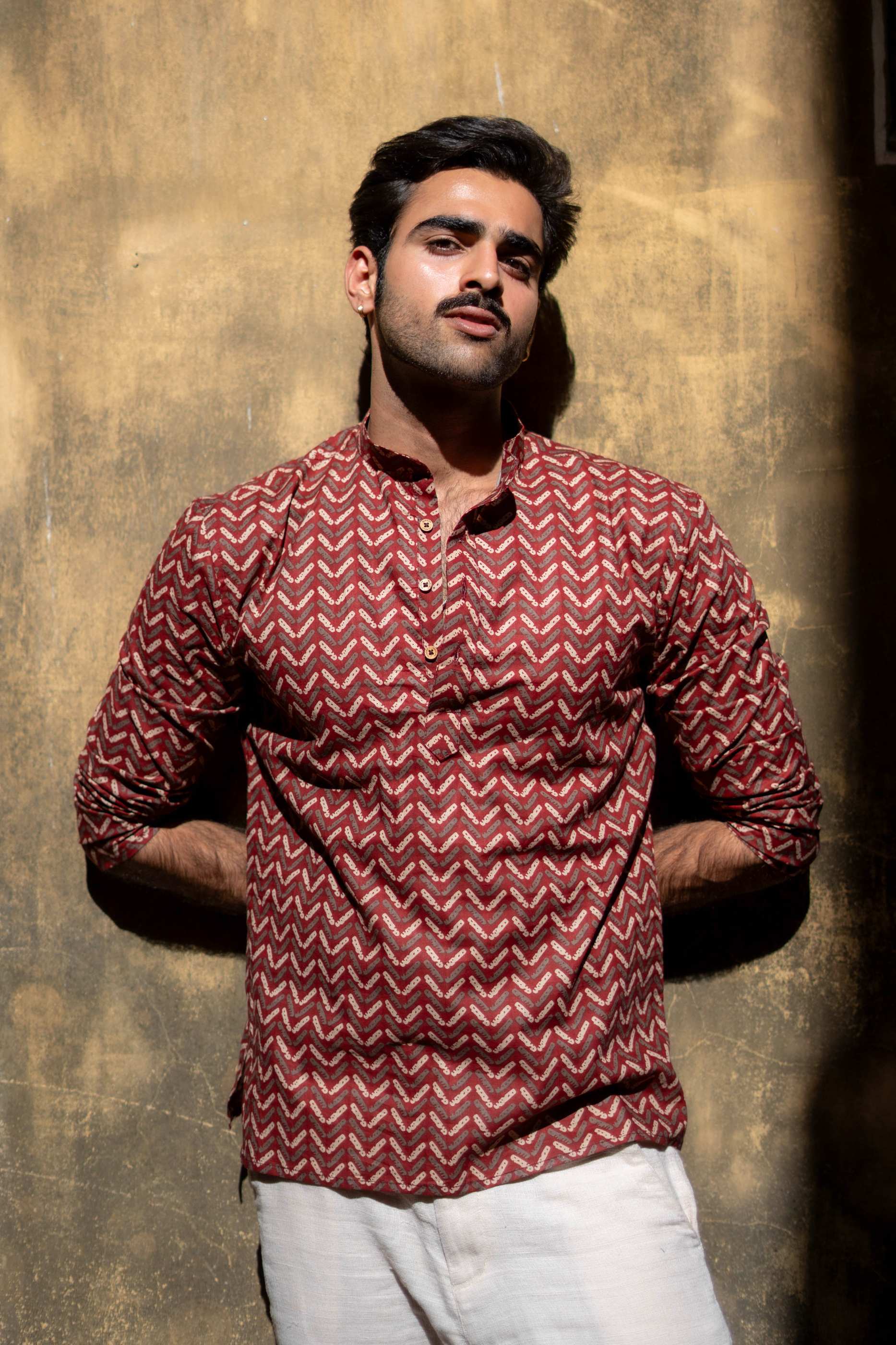 The Rust Red Tribal Chevron Short Kurta