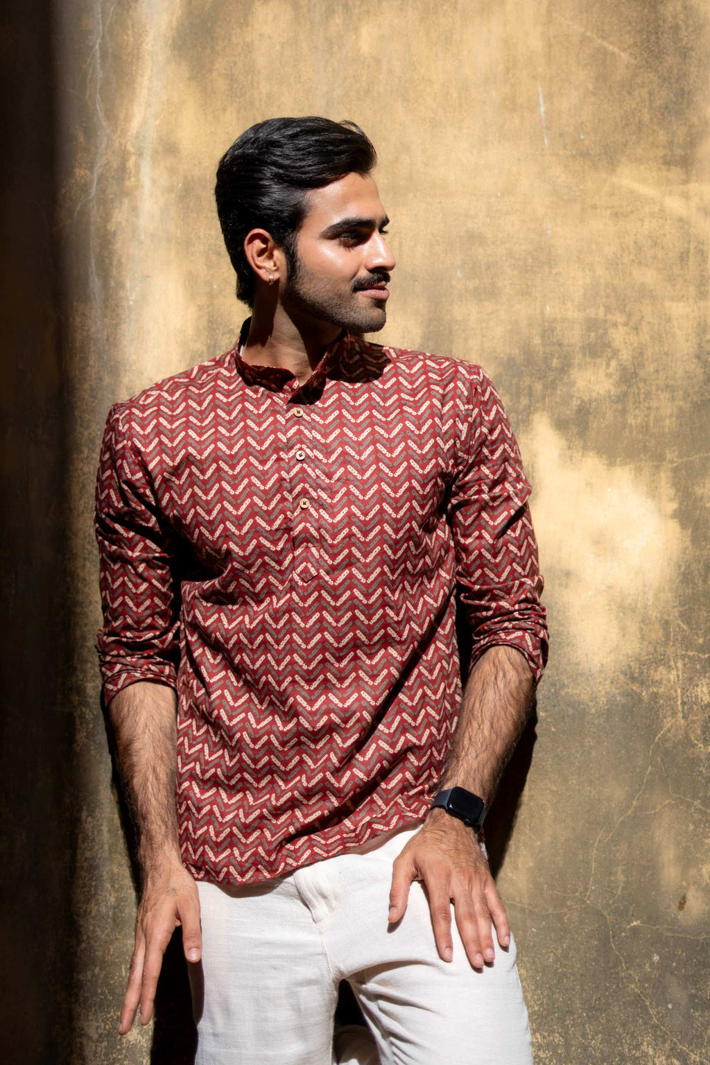 The Rust Red Tribal Chevron Short Kurta