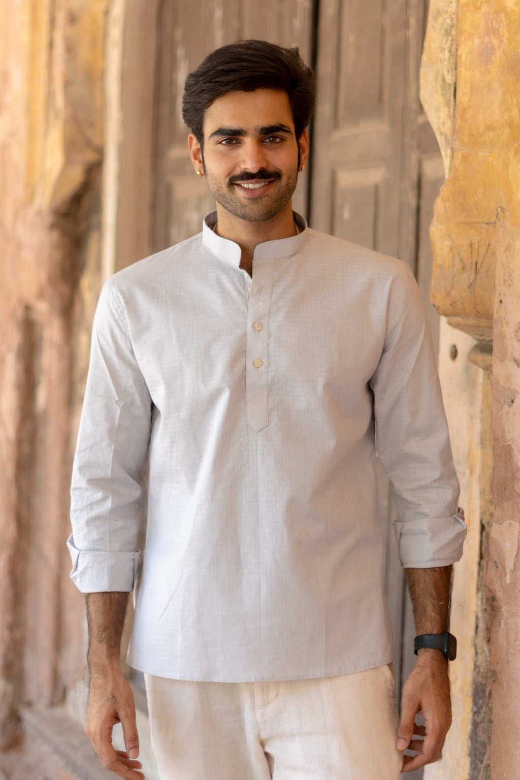 The Ash Grey Checkered Short Kurta