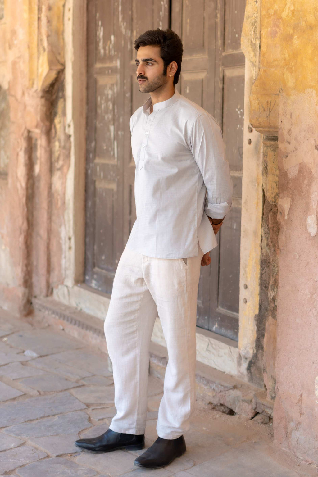 The Ash Grey Checkered Short Kurta