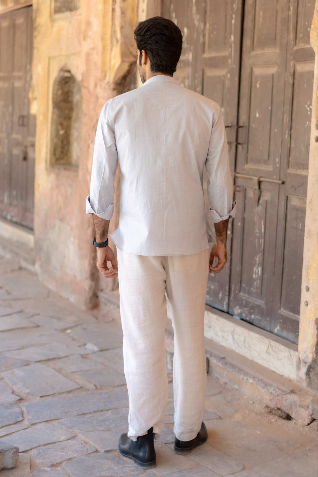 The Ash Grey Checkered Short Kurta