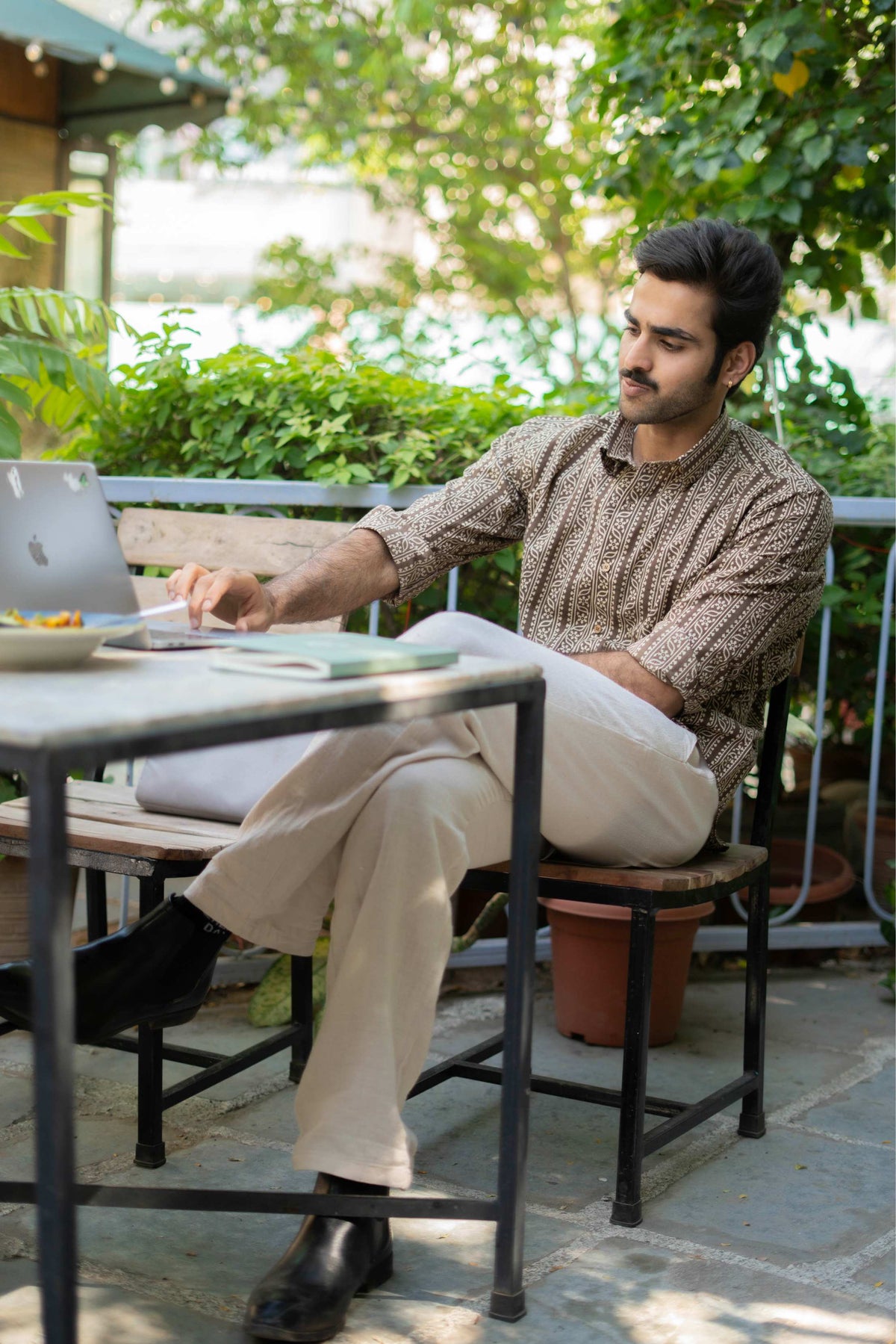 The Charcoal Tribal Stripe Full Sleeves Shirt