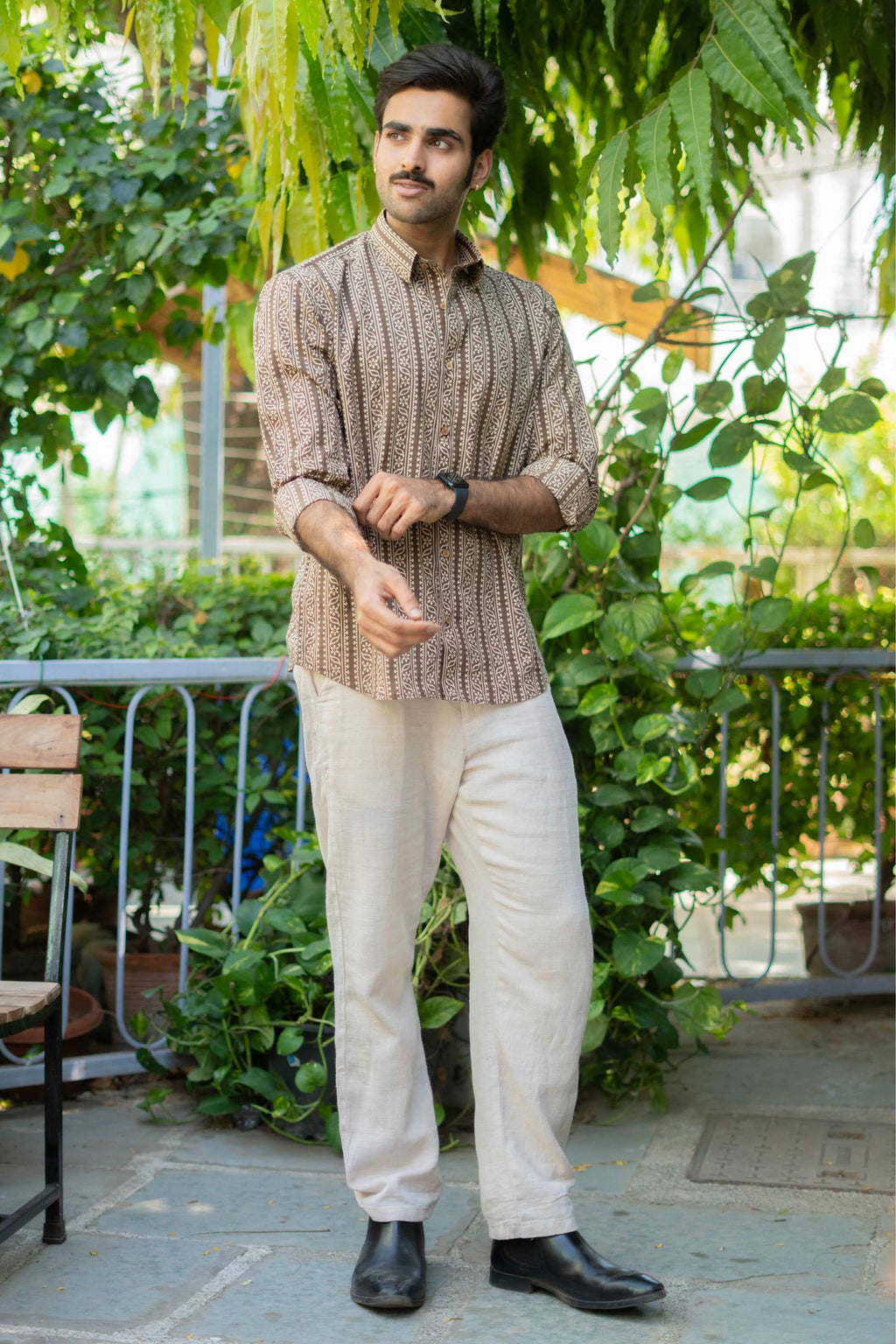 The Charcoal Tribal Stripe Full Sleeves Shirt